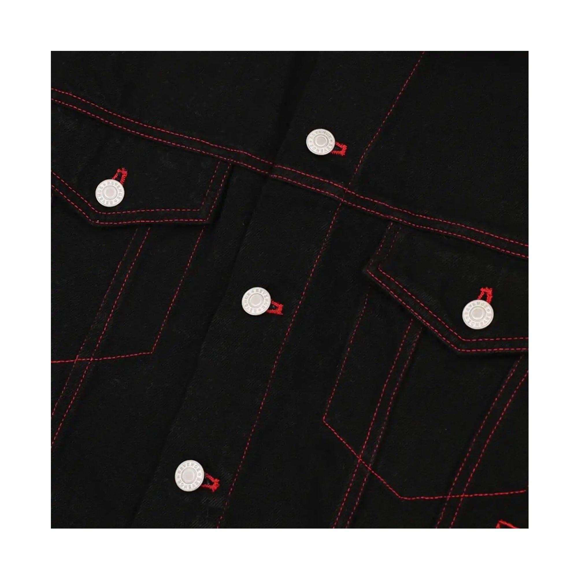 Revenge Embroidered Denim Jacket Black/Red-PLUS