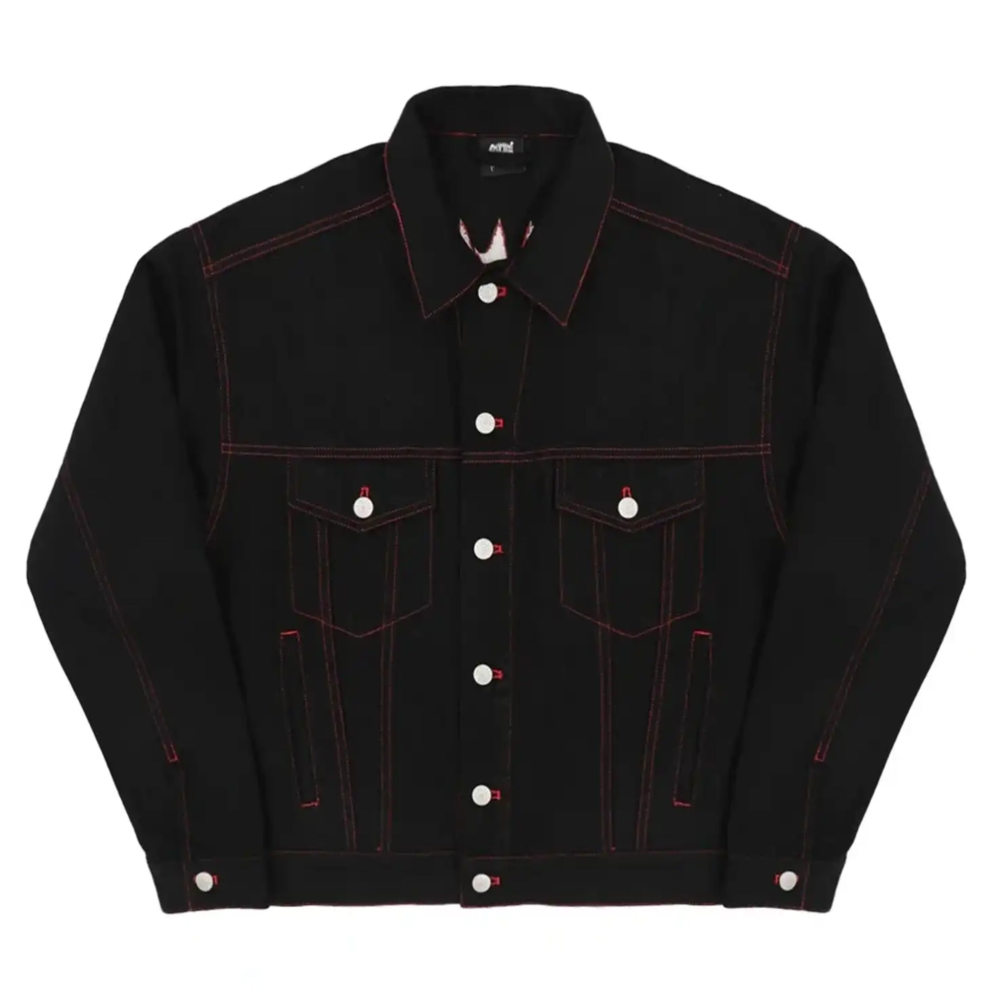 Revenge Embroidered Denim Jacket Black/Red-PLUS