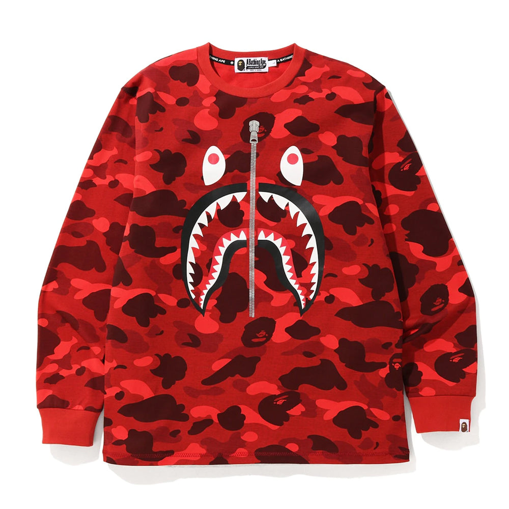 Bape Color Camo Relaxed Fit Shark L/S Tee Red-PLUS