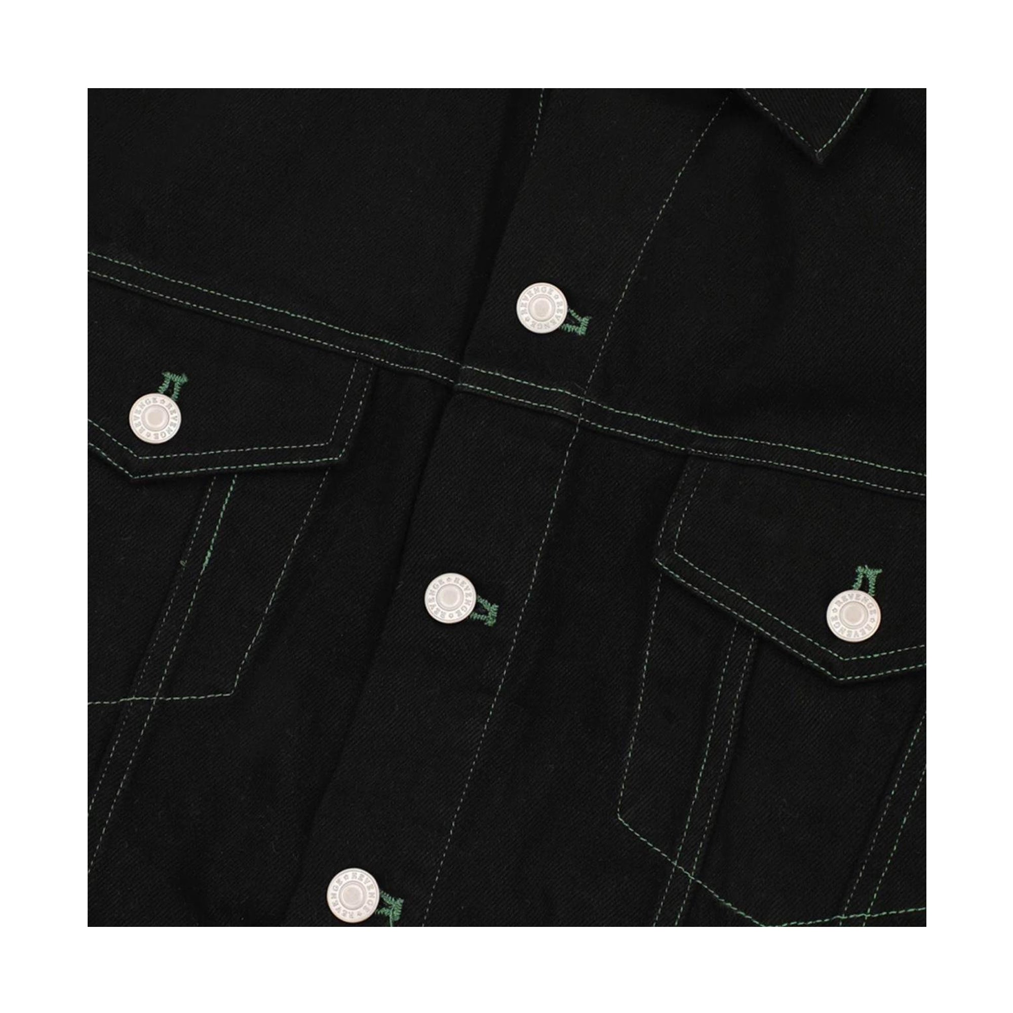 Revenge Embroidered Denim Jacket Black/Green-PLUS