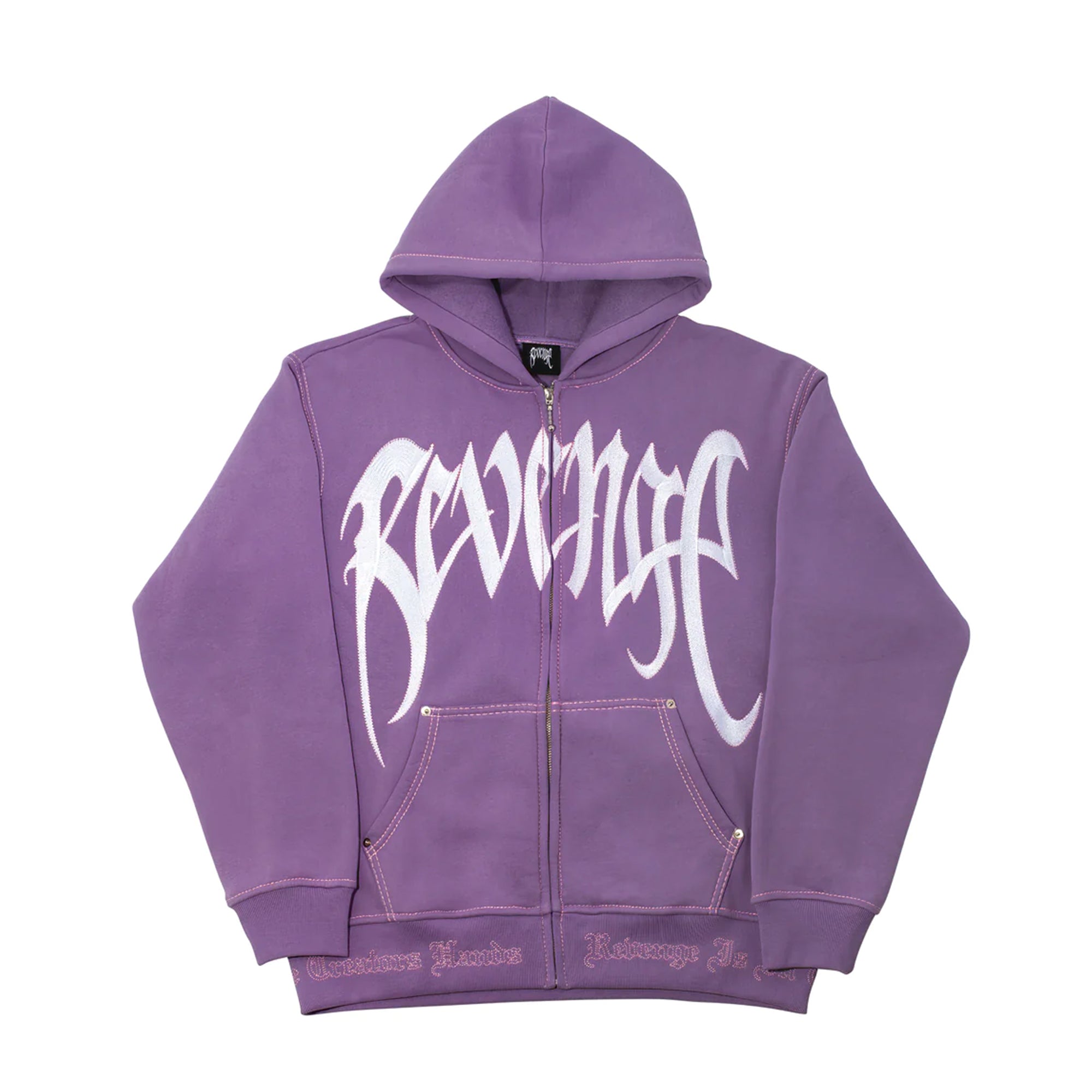 Revenge Contrast Embroidered Zip Up Purple/White-PLUS
