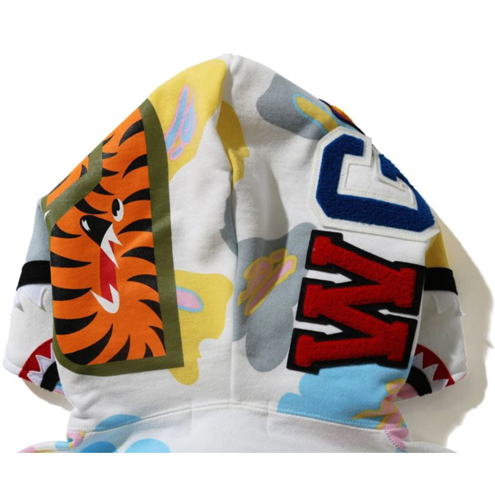 BAPE Def Camo Shark Full Zip Hoodie White-PLUS