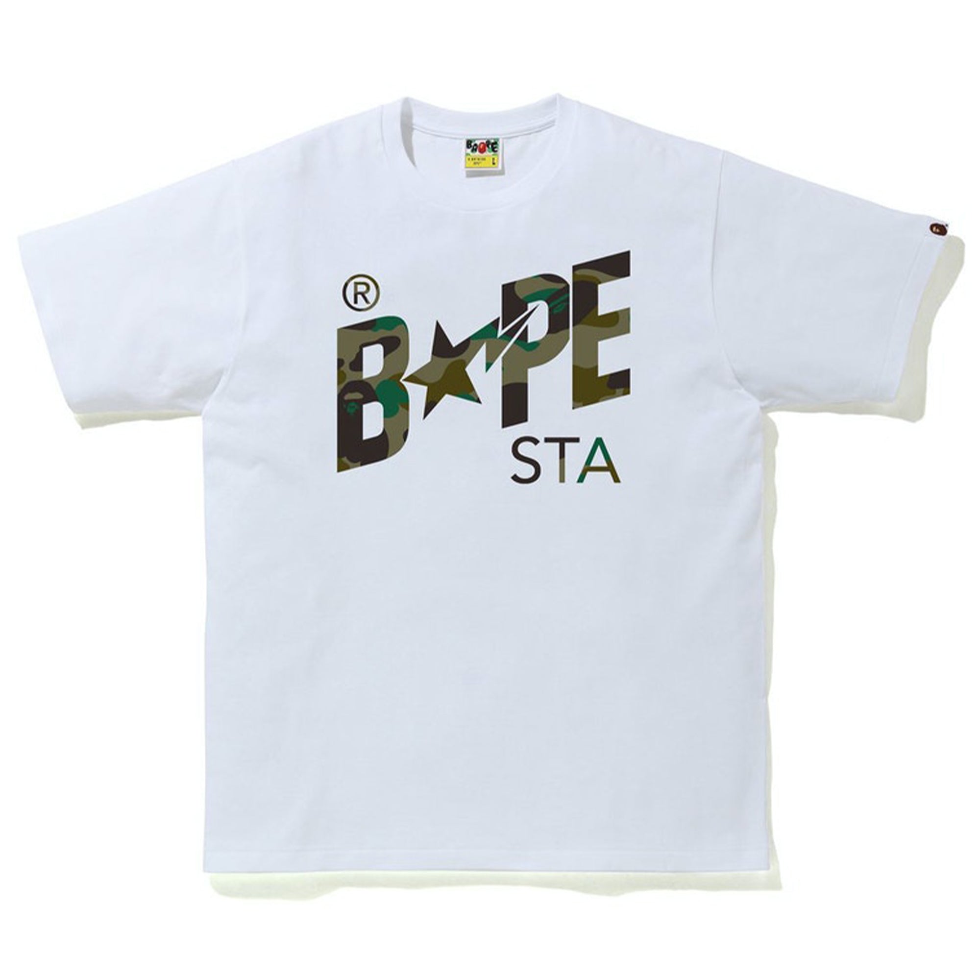 BAPE 1st Camo Bapesta Logo Tee White/Green-PLUS