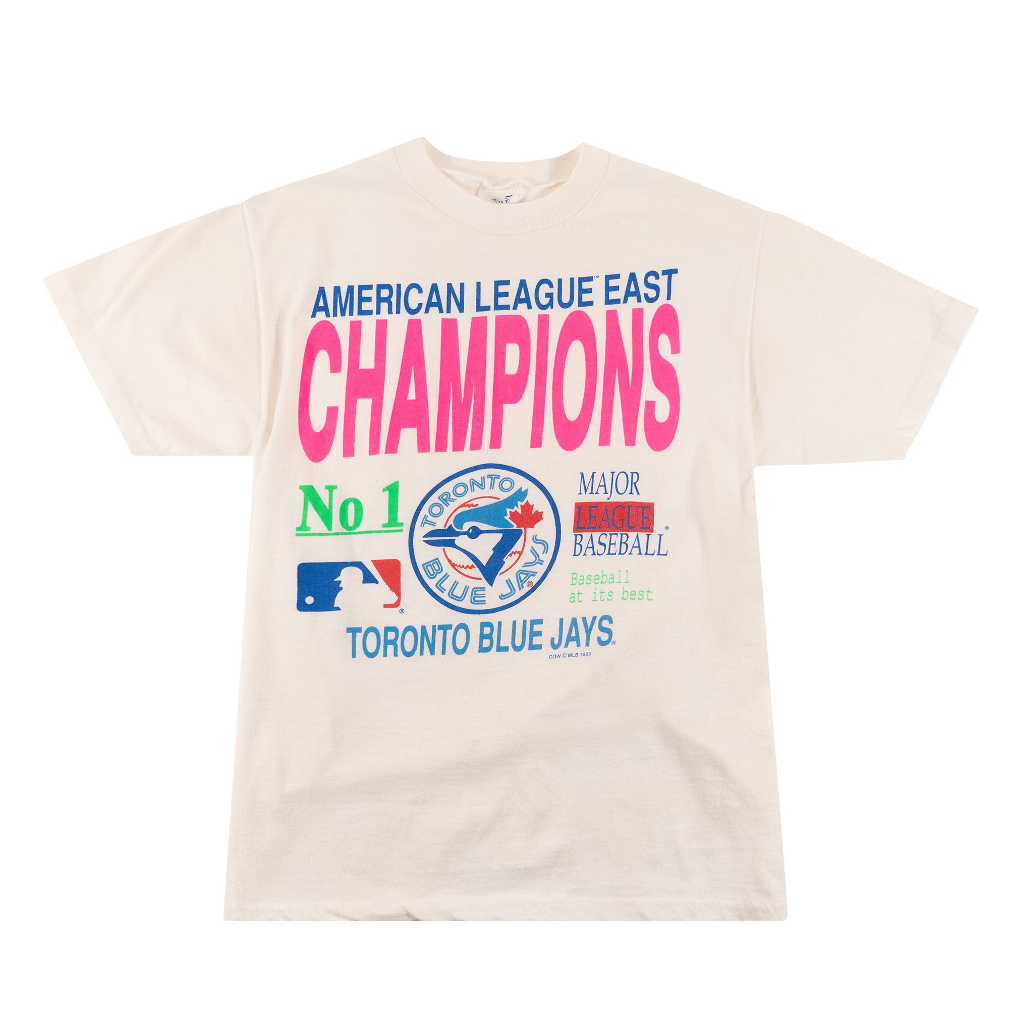 1989 Blue Jays American League East Champions Pink Font Tee White-PLUS
