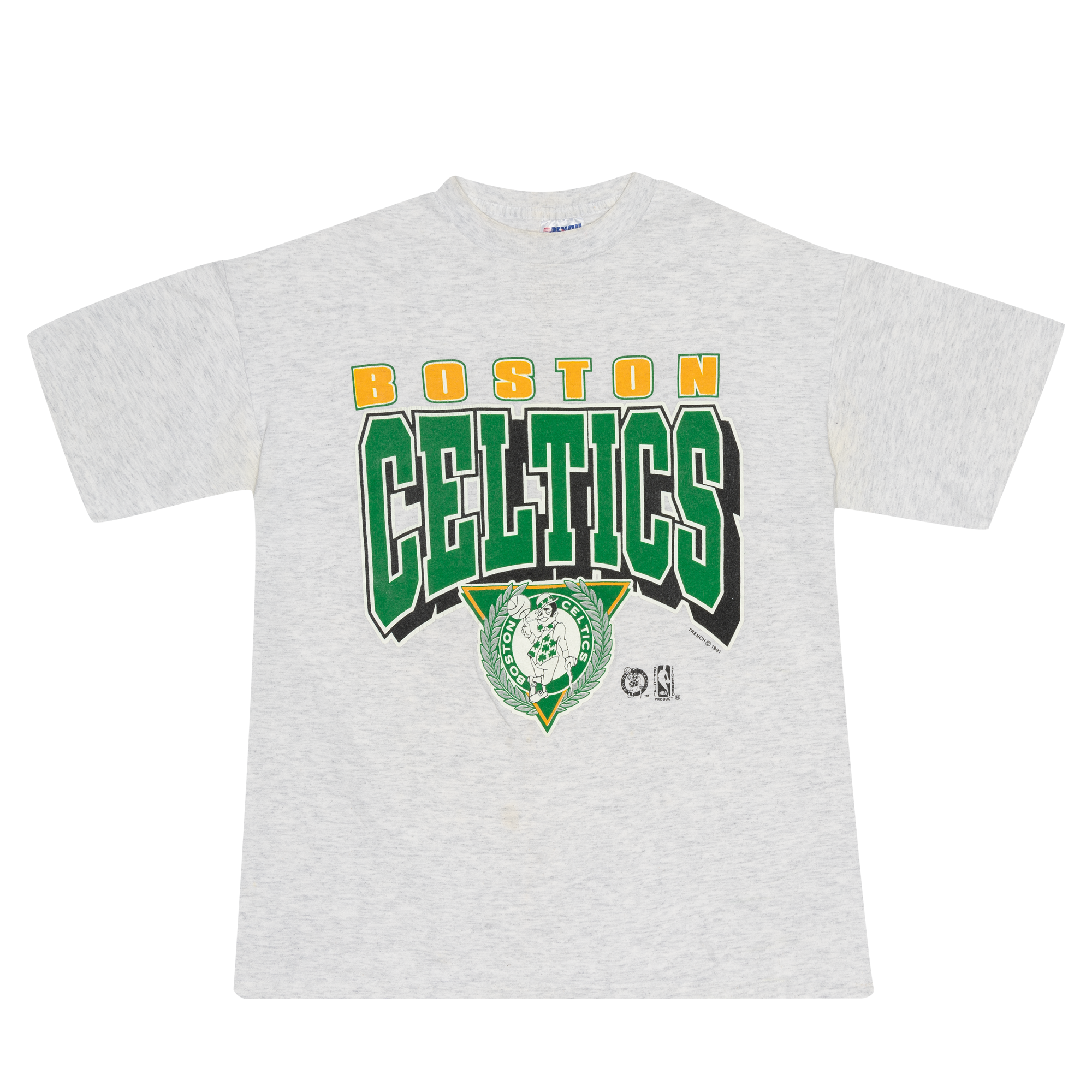 Boston Celtics Logo Crest Trench 1991 NBA Tee Grey-PLUS