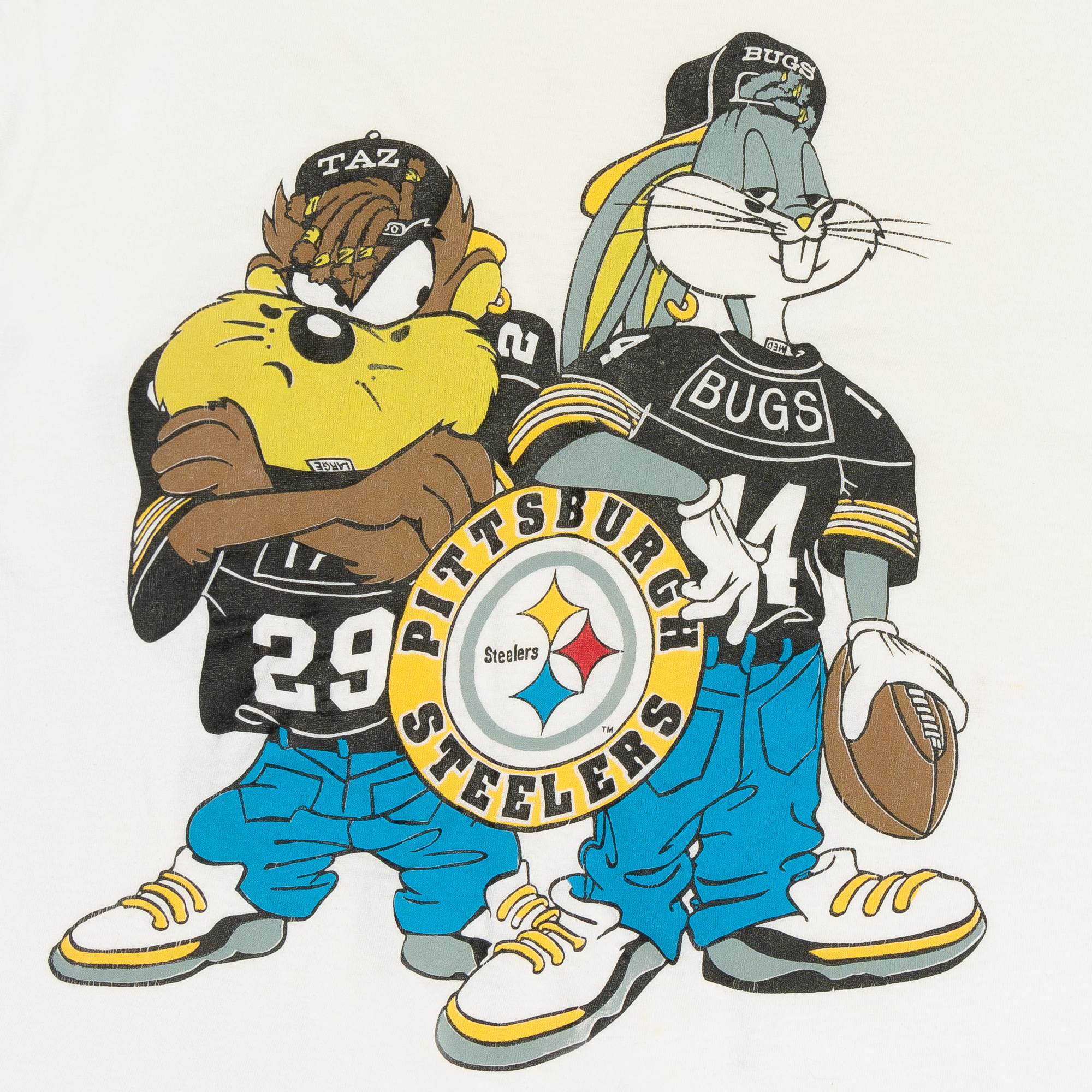Pittsburgh Steelers Taz & Bugs Bunny Looney Tunes 90s NFL Tee White-PLUS