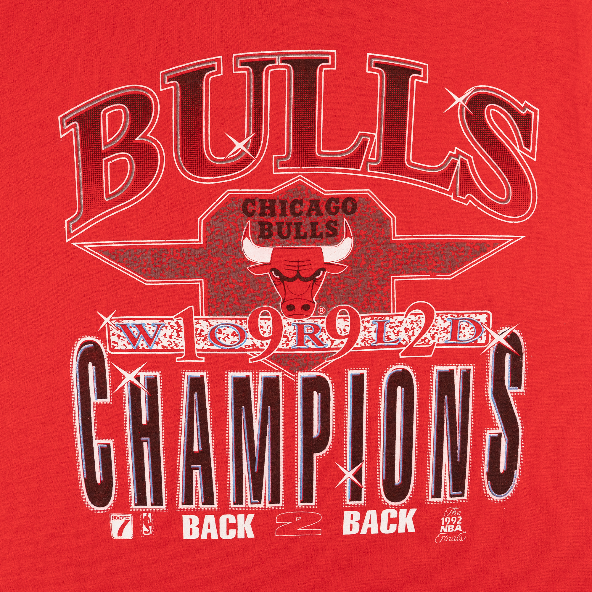 Chicago Bulls 1992 Back2Back World Champs NBA Tee Red-PLUS