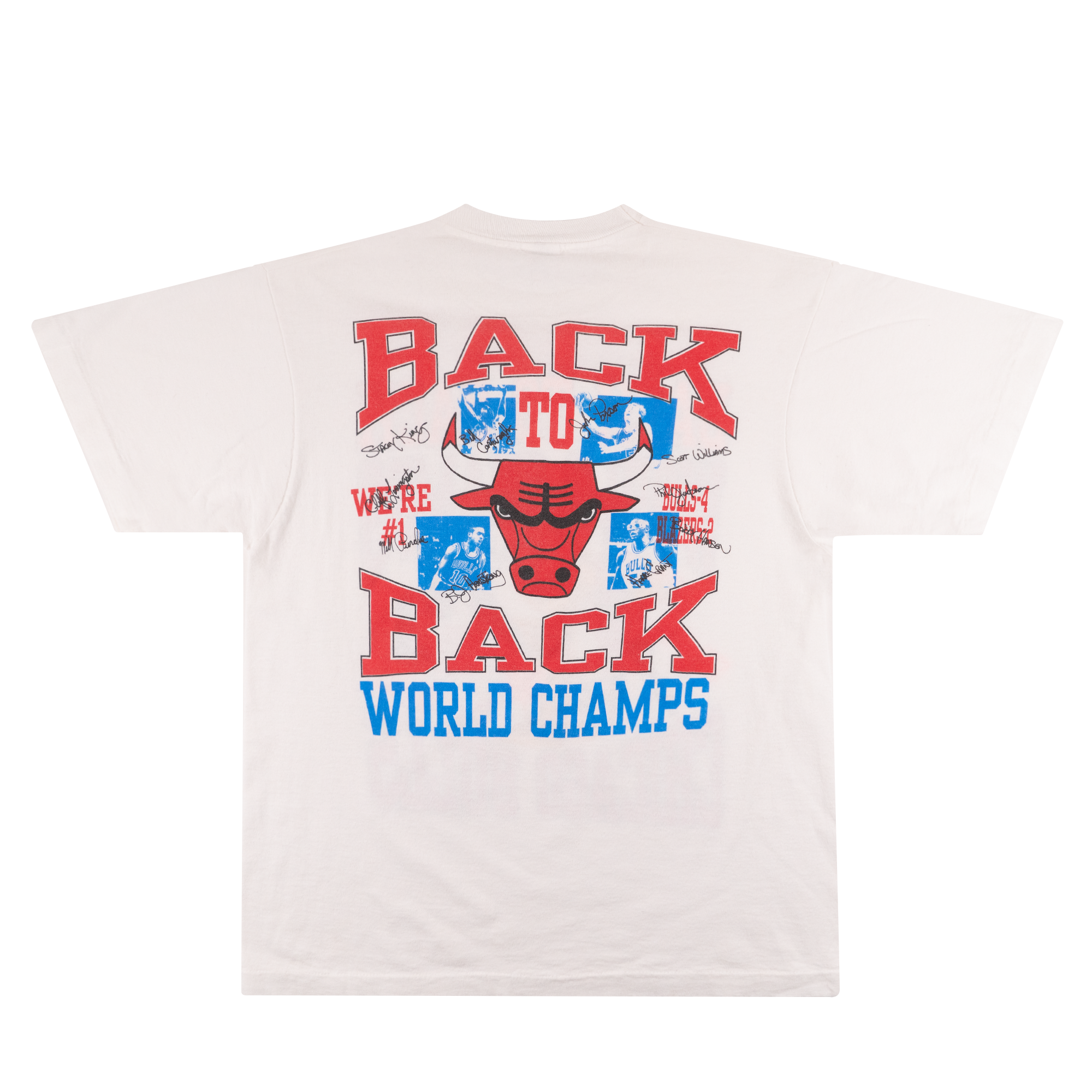 Chicago Bulls "Back To Back World Champs" Bootleg Style NBA Tee White-PLUS