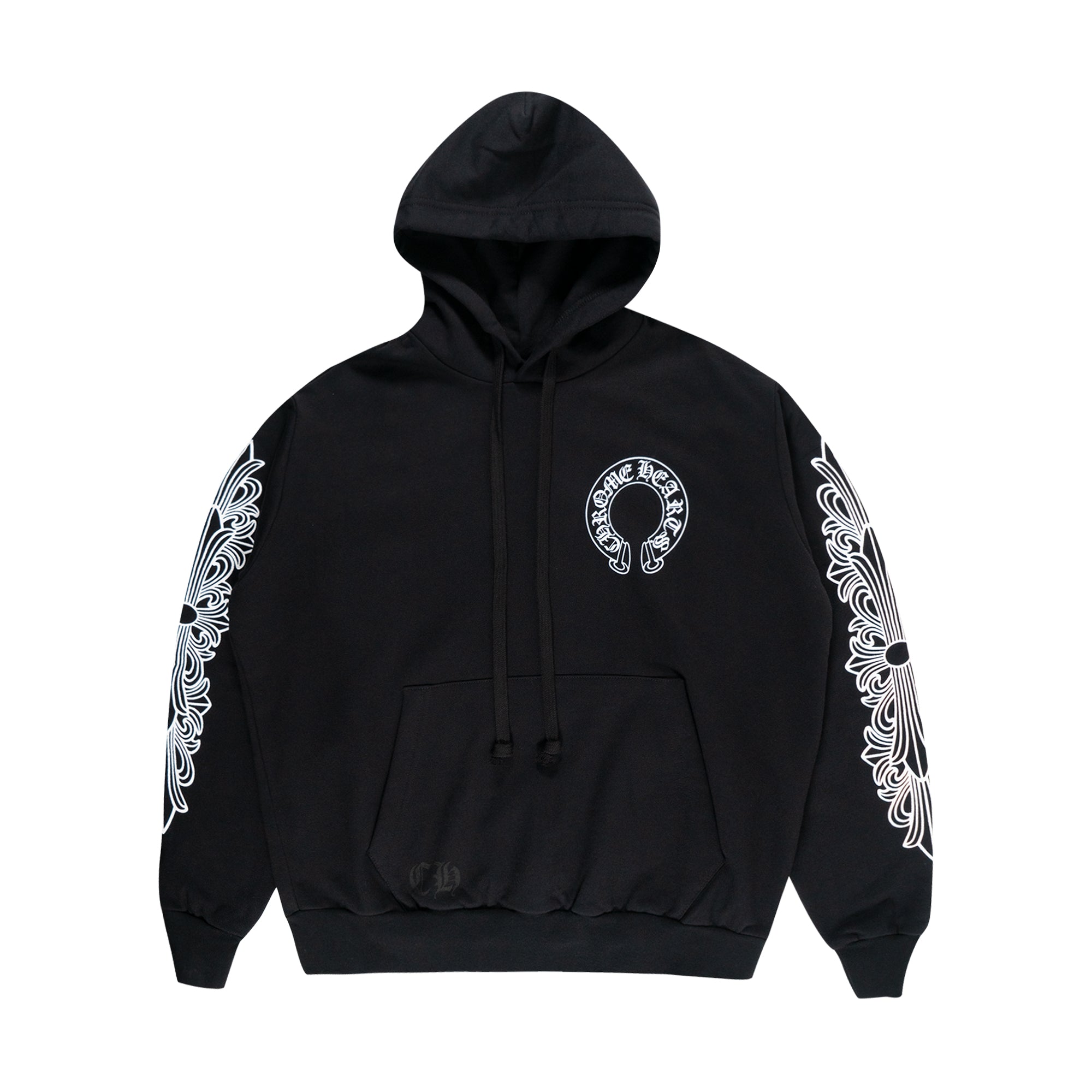 Chrome Hearts Horse Shoe Floral Pullover Hoodie Black-PLUS
