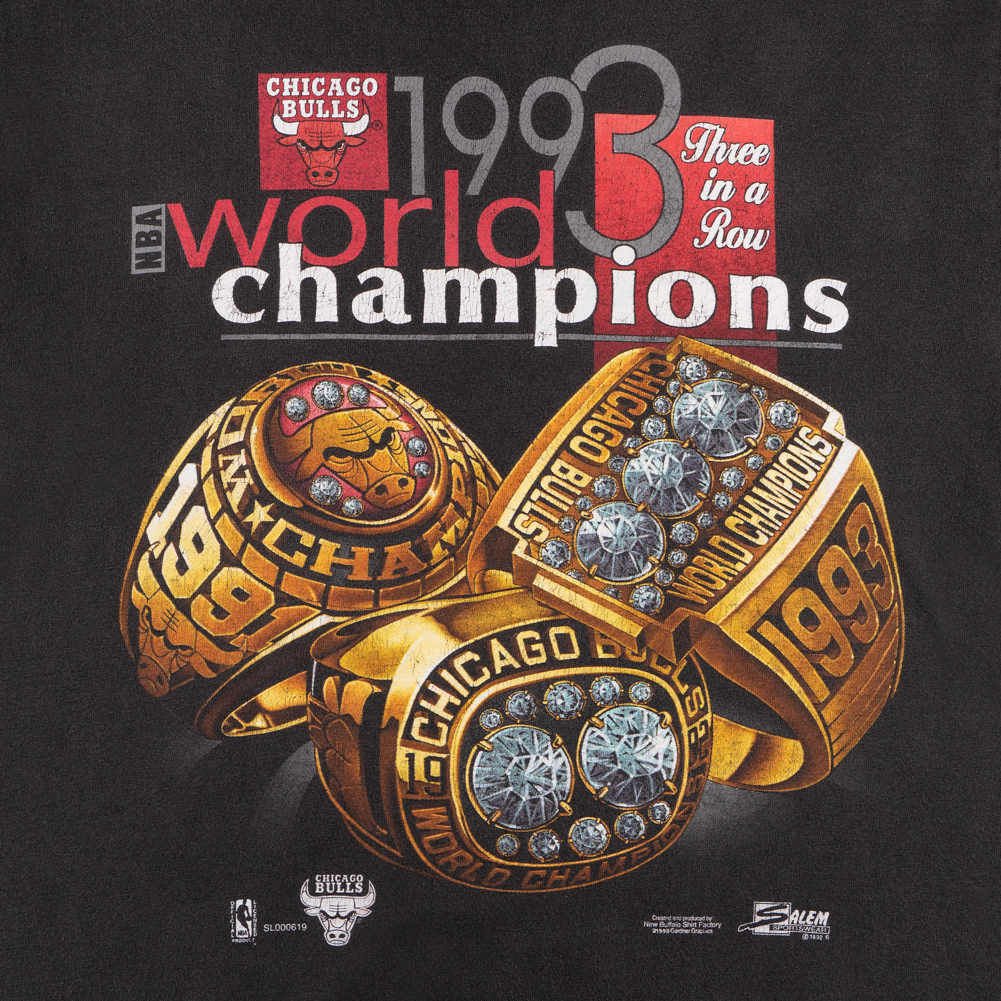 Chicago Bulls 1993 World Champions Big Ring Tee Black-PLUS