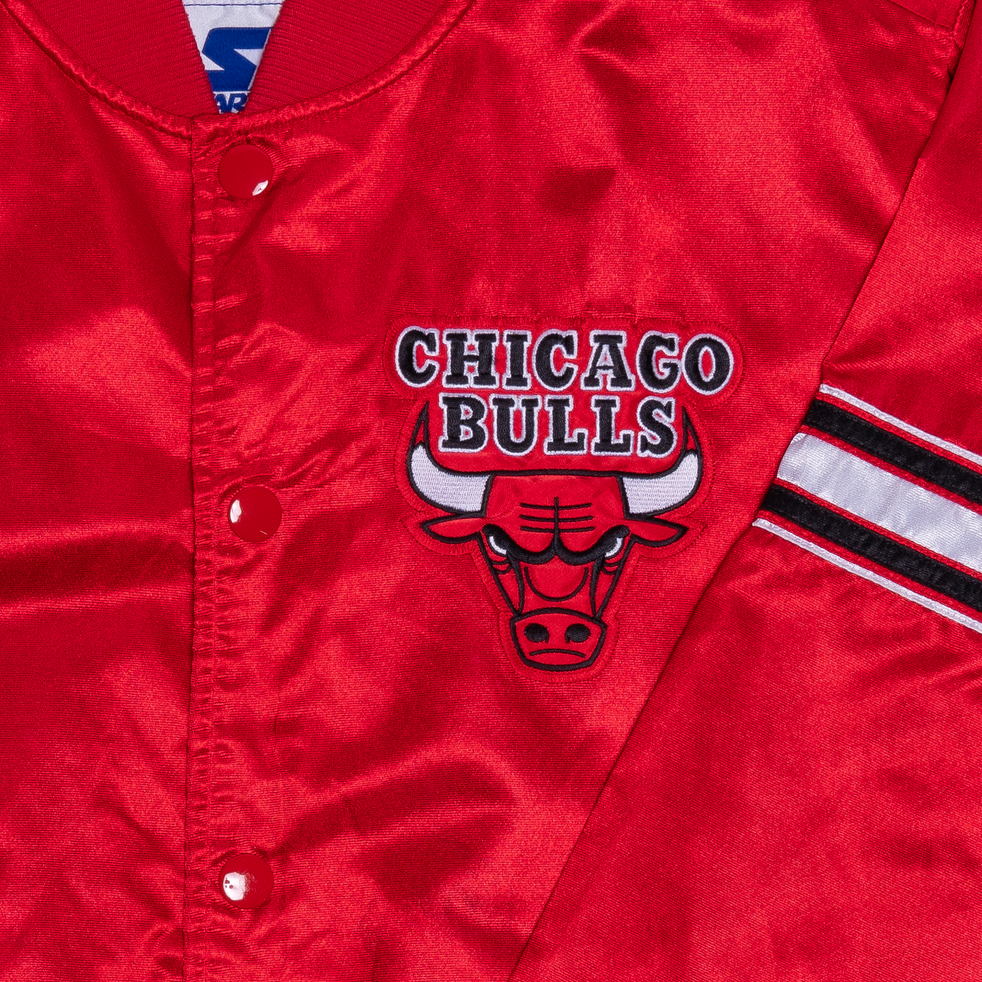 Chicago Bulls Embroidered Starter Striped Sleeve NBA Jacket Red-PLUS