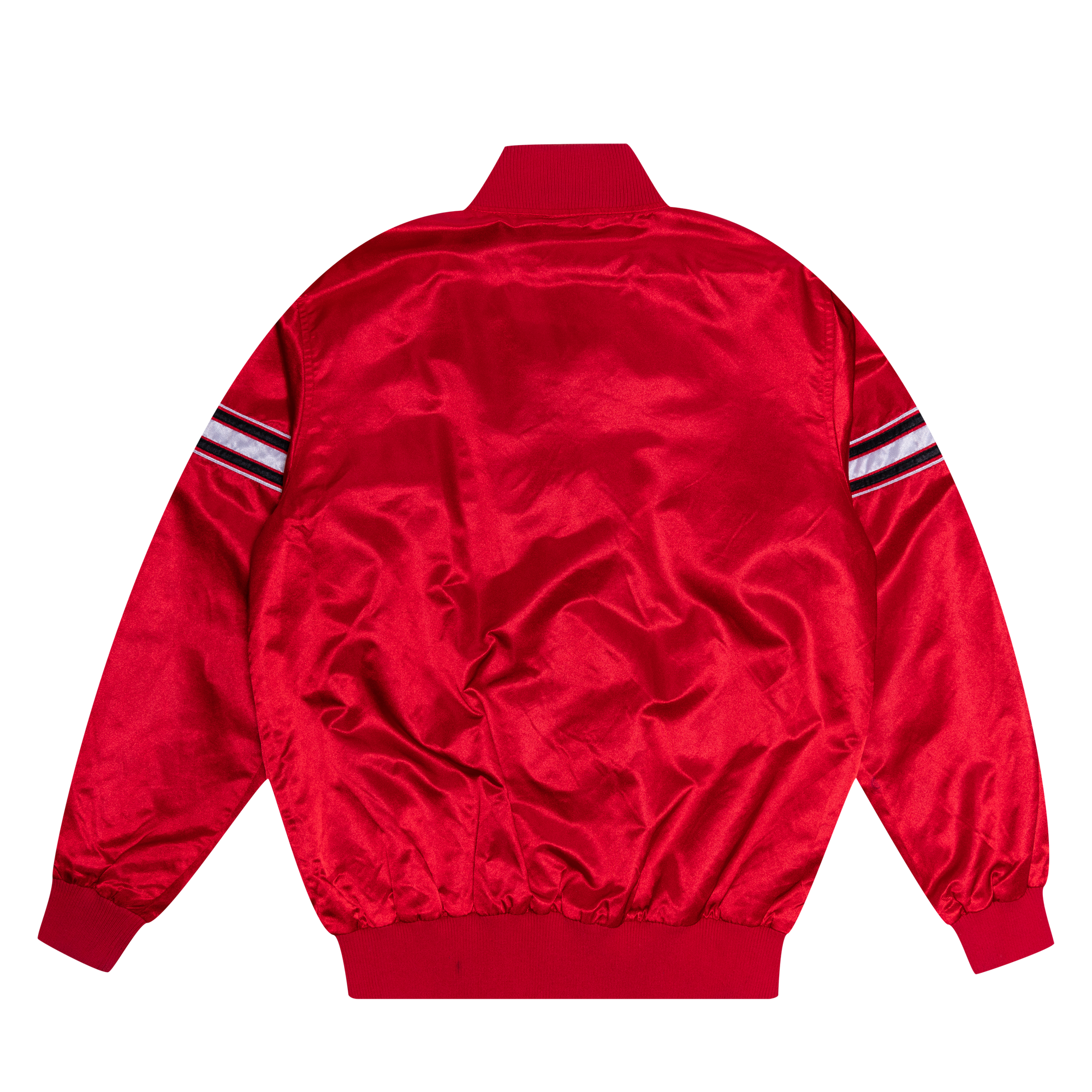Chicago Bulls Embroidered Starter Striped Sleeve NBA Jacket Red-PLUS