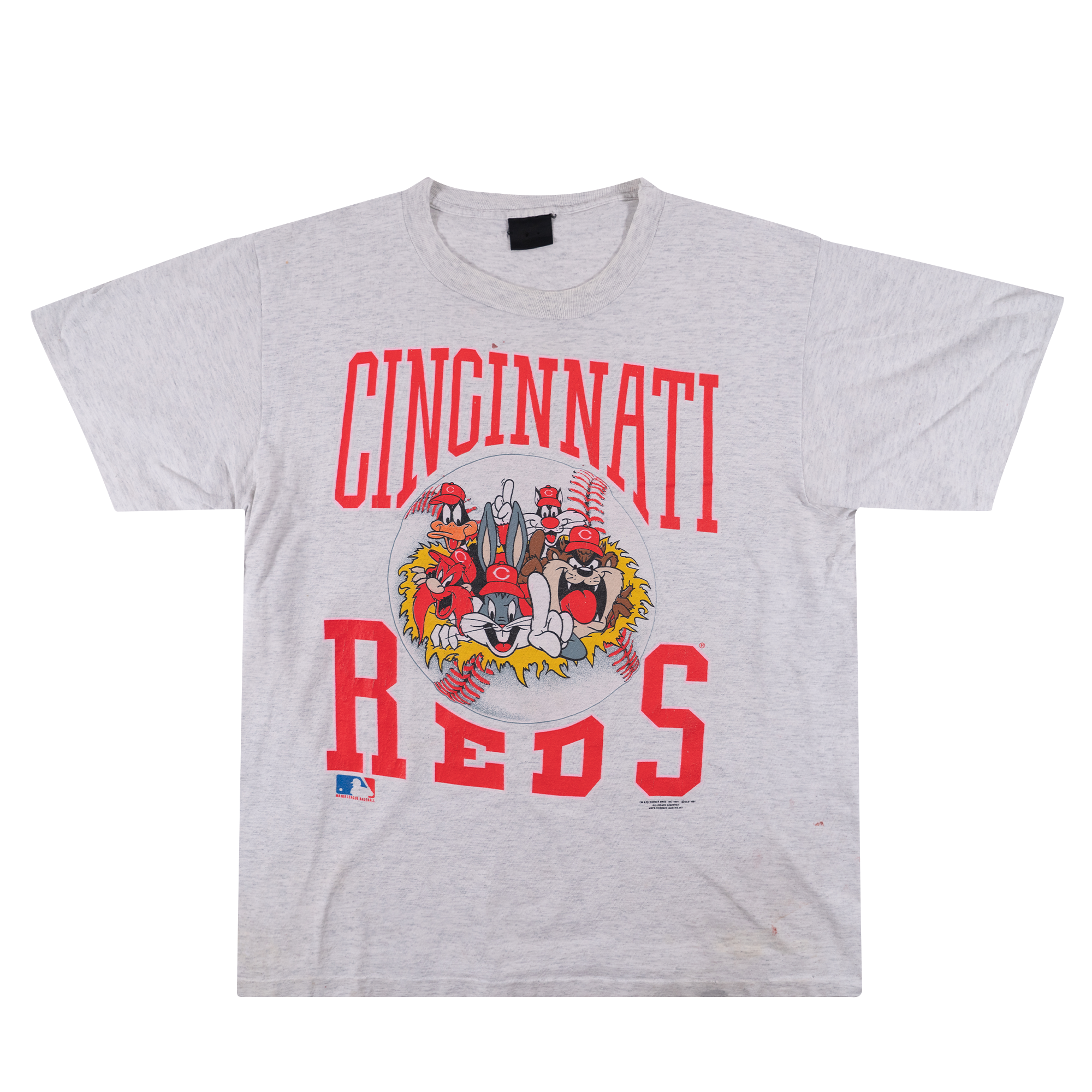 Cincinnati Reds Looney Tunes Gang 1991 Tee Grey-PLUS