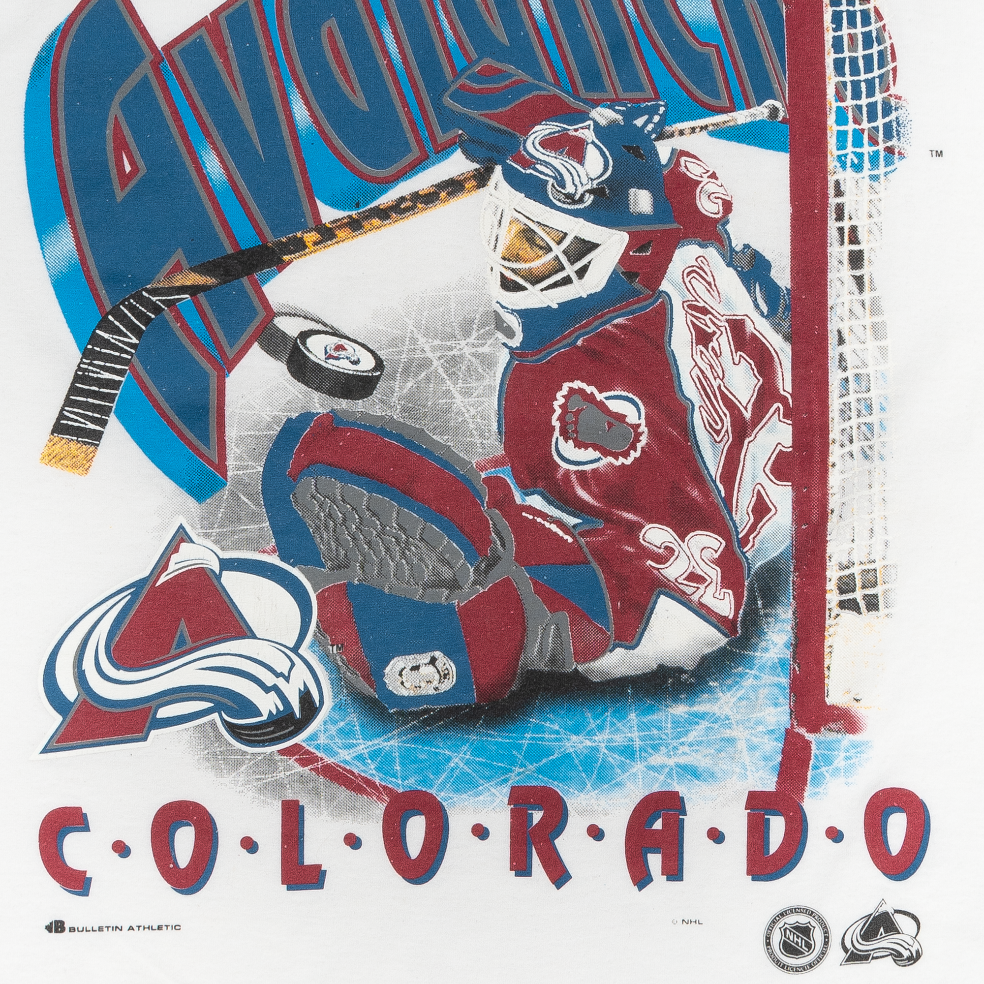 Colorado Avalanche Goalie Bulletin Athletic 90s NHL Tee White-PLUS
