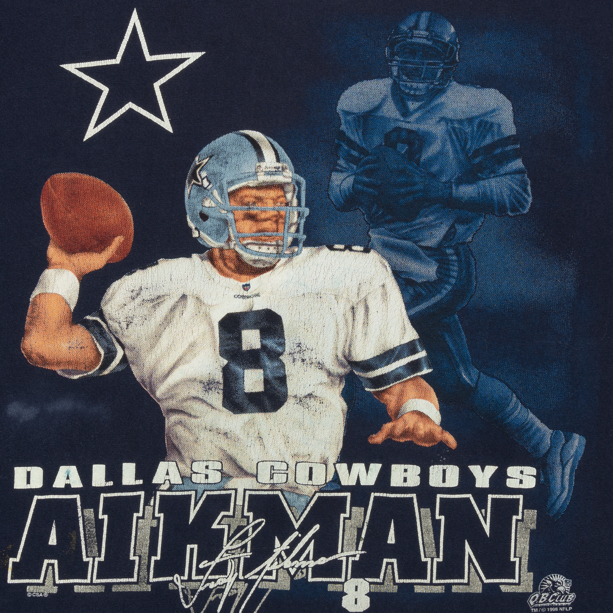 Dallas Cowboys Troy Aikman Town Champ 1998 NFL Tee Navy-PLUS