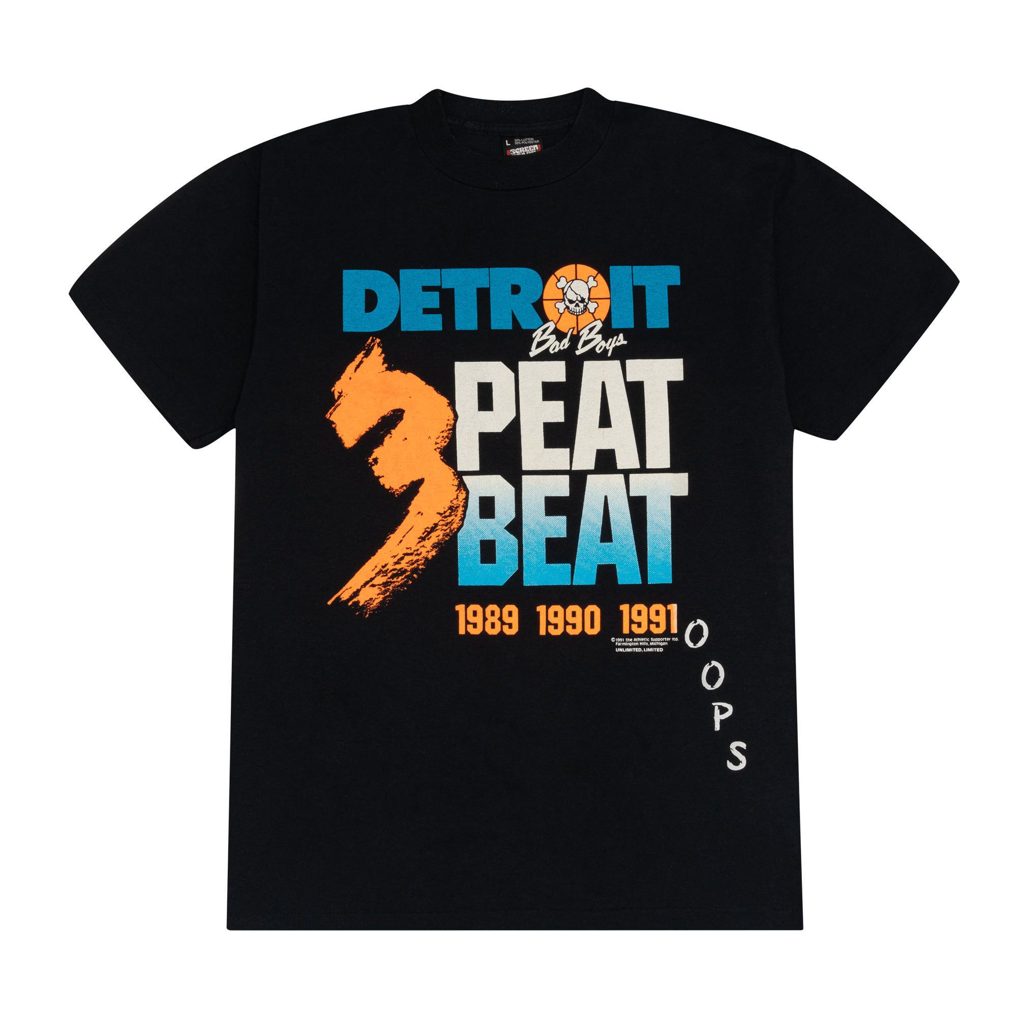 Detroit Bad Boys 3 Peat Beat 1991 NBA Tee Black-PLUS