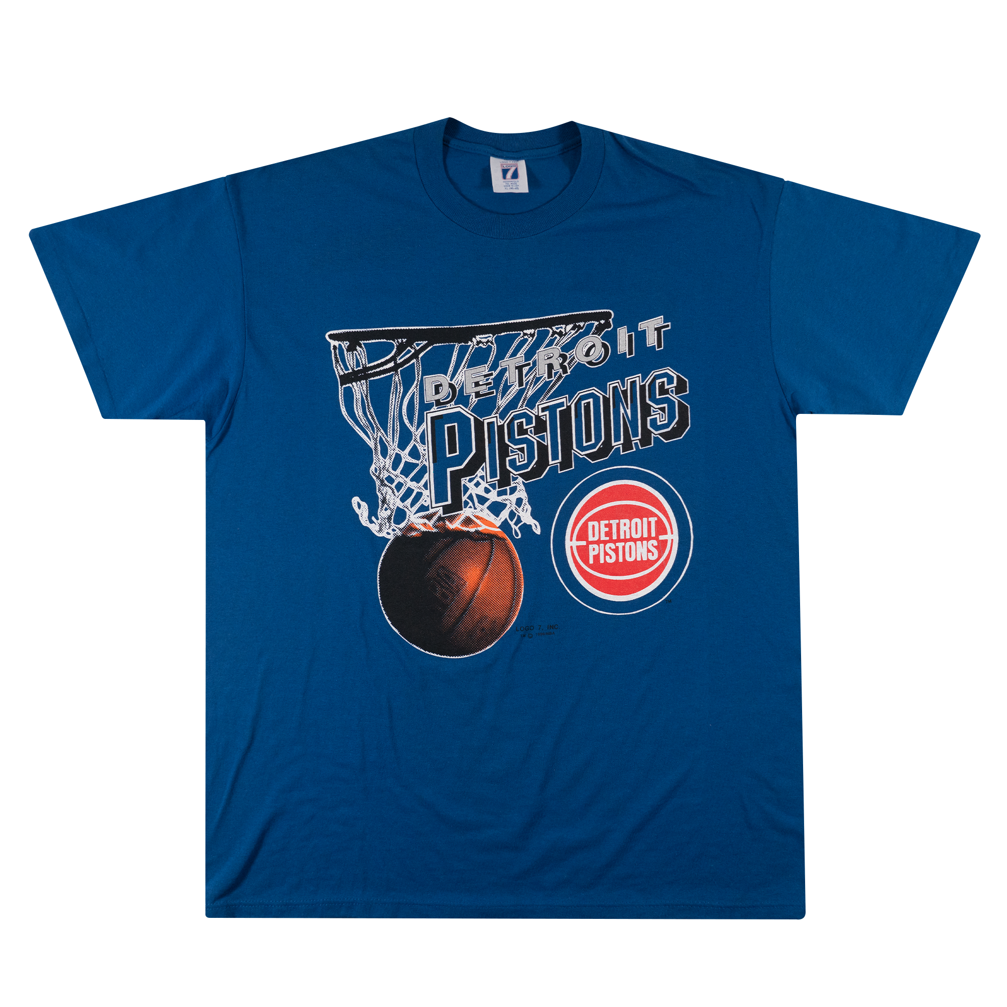 Detroit Pistons "Swish" Logo 7 1990 NBA Tee Blue-PLUS