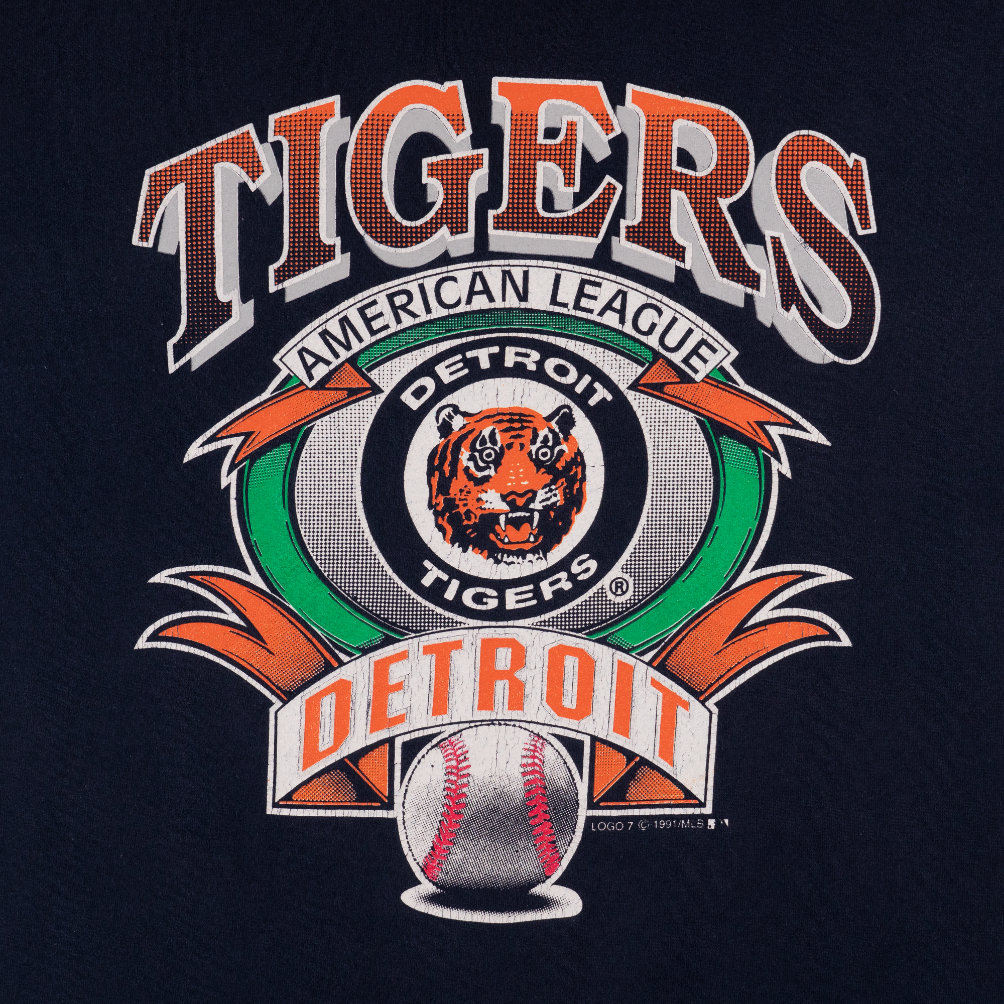 Detroit Tigers American League Logo 7 1991 MLB Tee Navy-PLUS