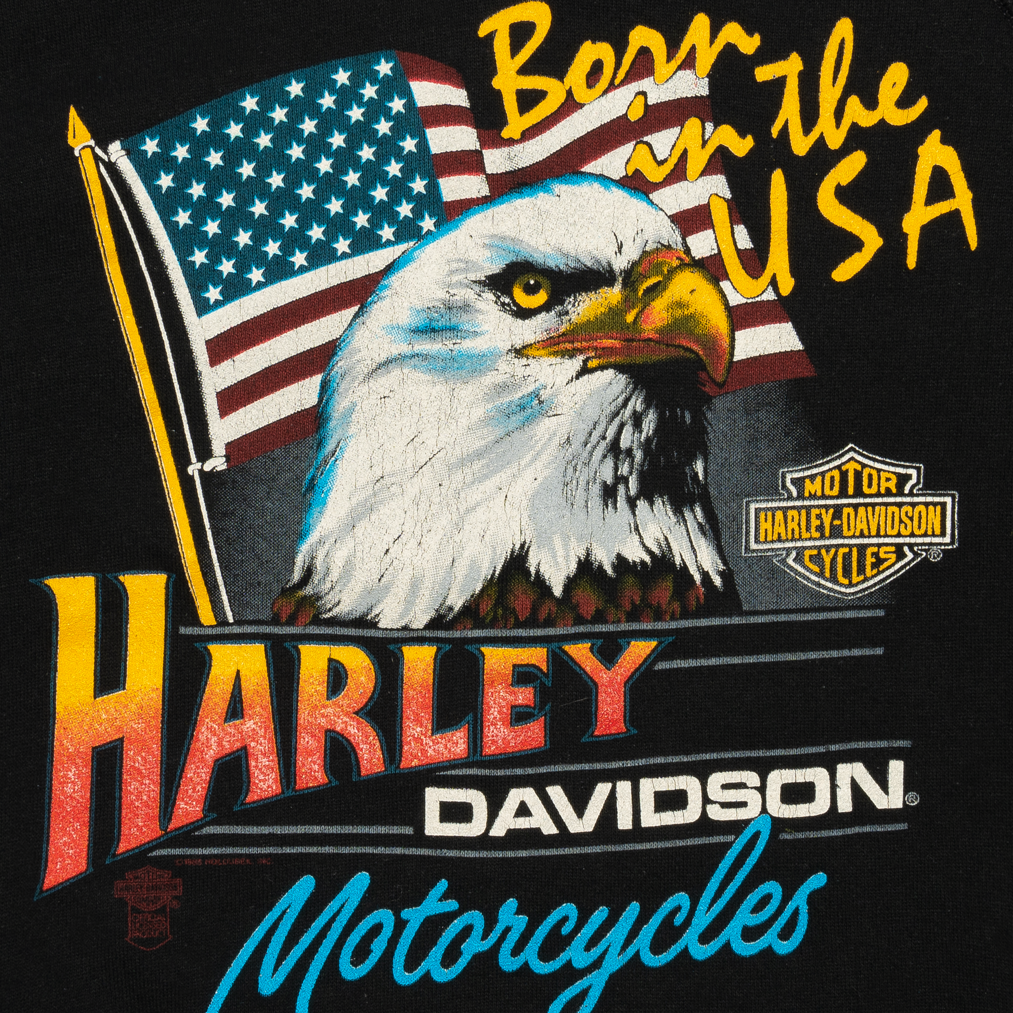 Harley Davidson Motorcycles Born In The USA 1985 Raglan Crewneck Black-PLUS