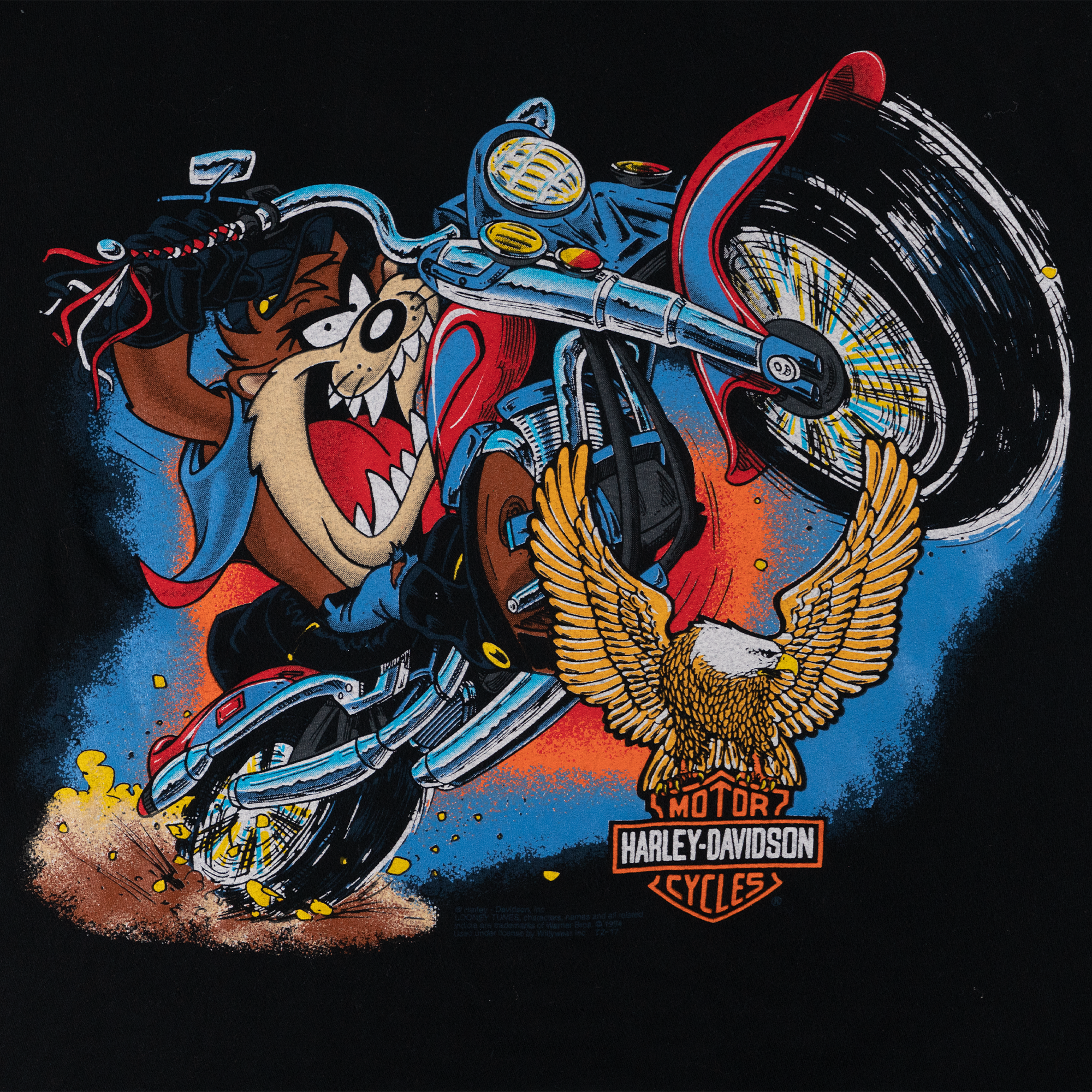 Harley Davidson Taz Motorcycle 1994 Warner Bros Tee Black-PLUS