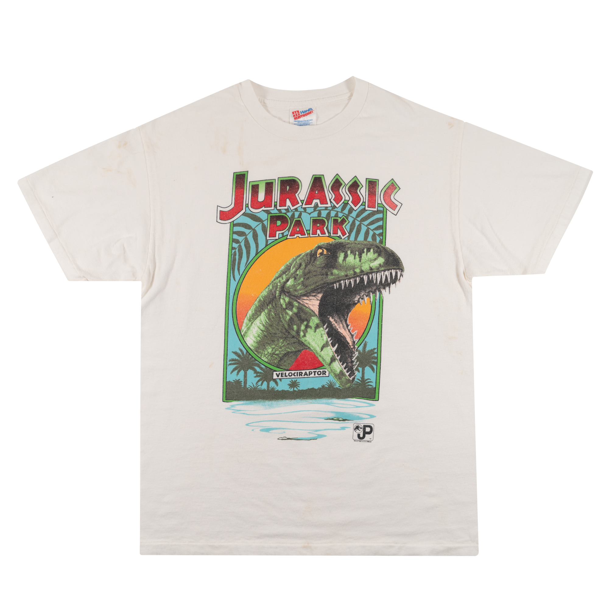Jurassic Park 1993 Velociraptor Tee White-PLUS