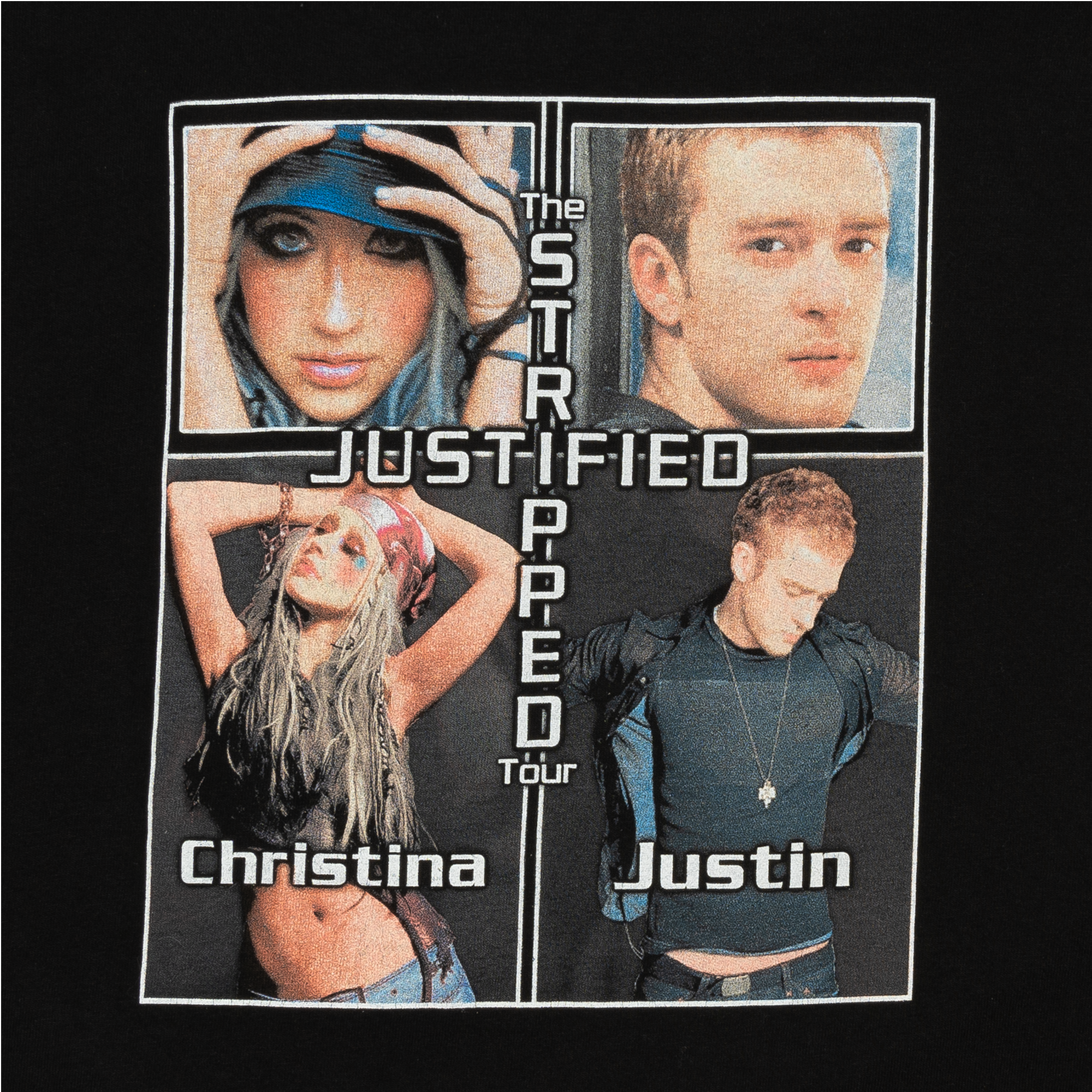 The "Justified & Stripped Tour" Justin Timberlake Christina Aguilera Tee Black-PLUS