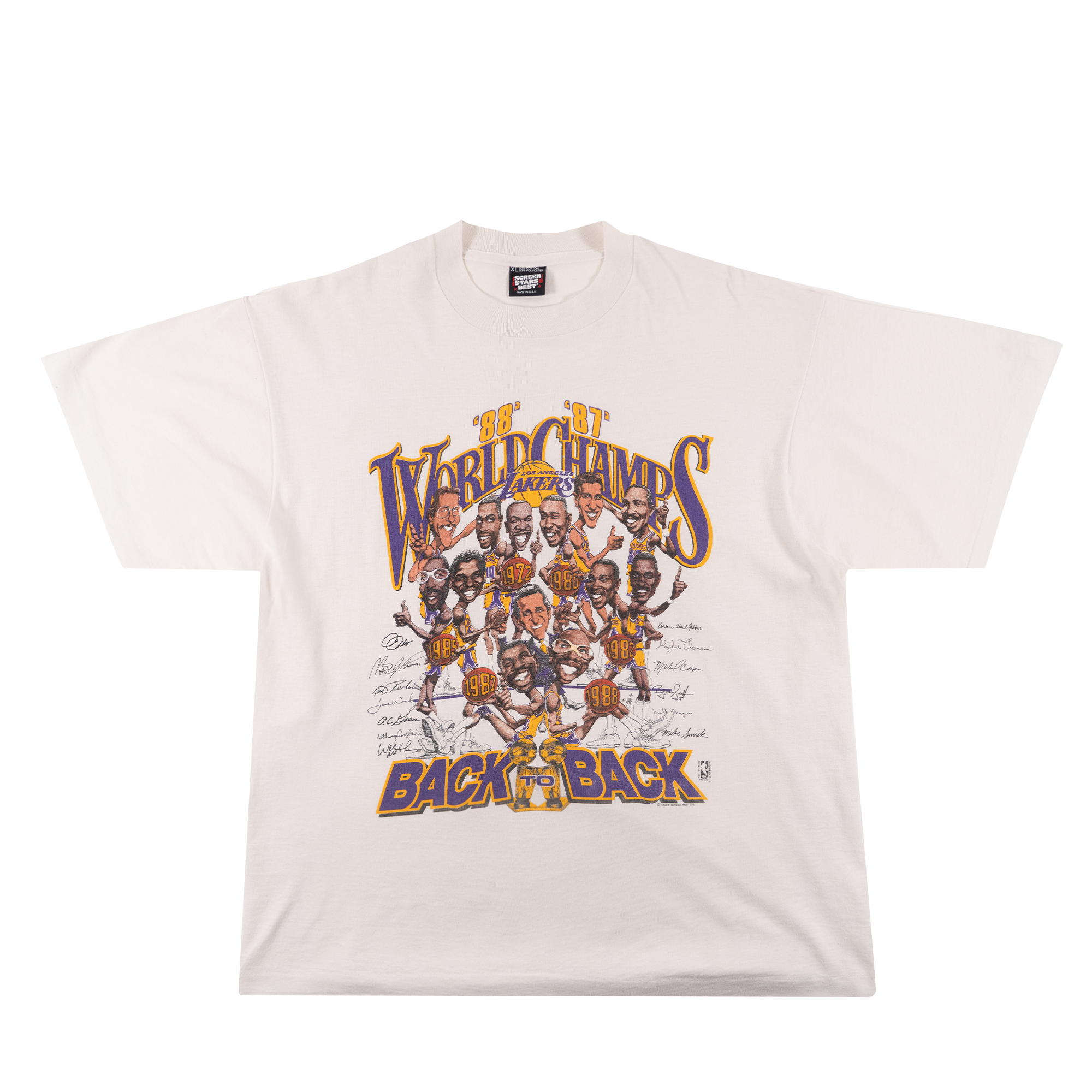 1988 Los Angeles Lakers Back to Back World Champions Tee White-PLUS