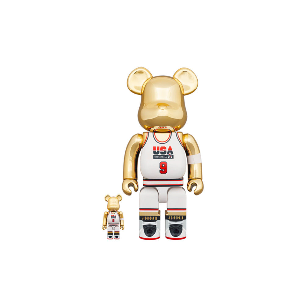 Bearbrick Michael Jordan 1992 Team USA (Dream Team) 100% & 400% Set Gold Chrome-PLUS