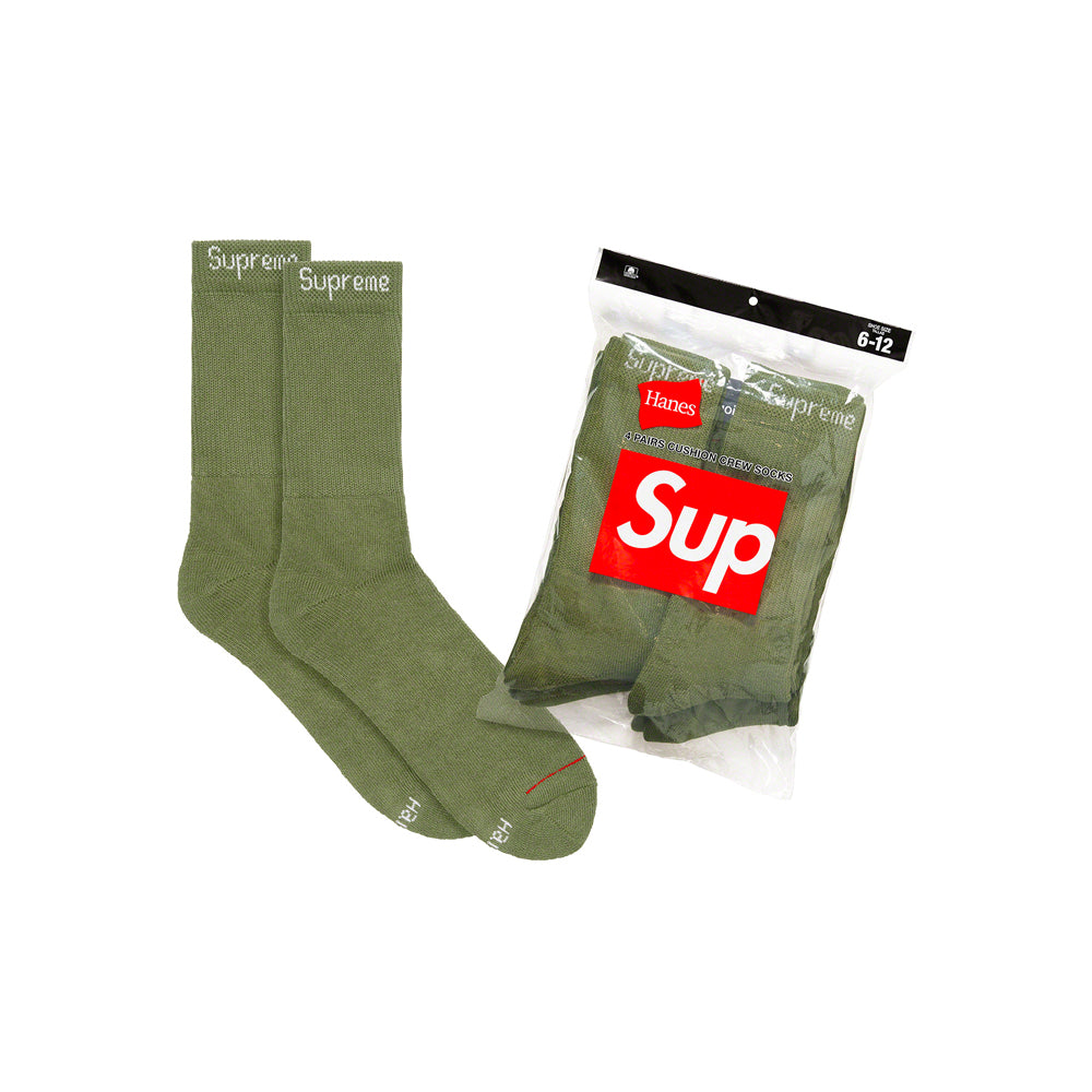 Supreme Hanes Crew Socks (4 Pack) Olive-PLUS