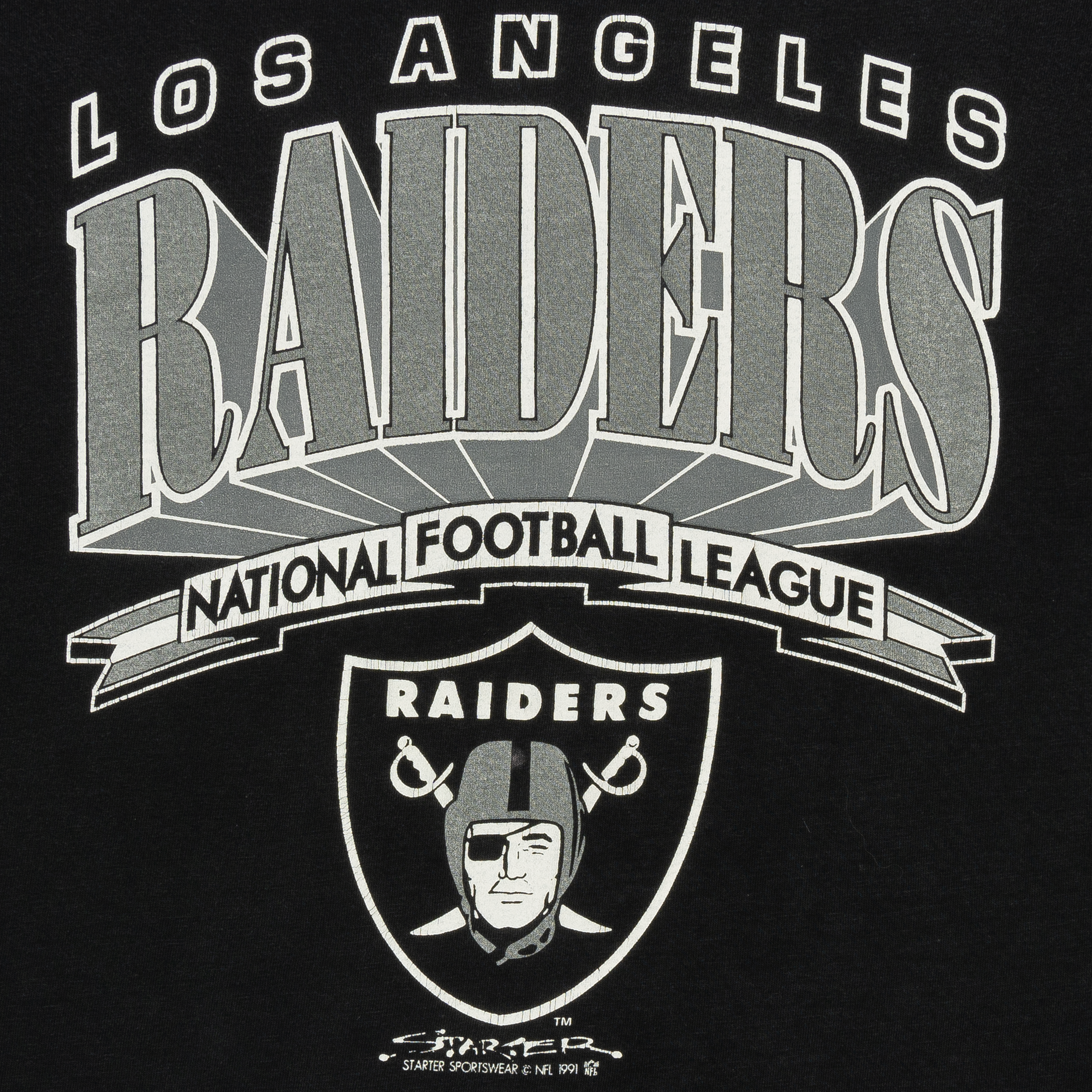 Los Angeles Raiders Logo Spellout Starter 1991 NFL Tee Black-PLUS