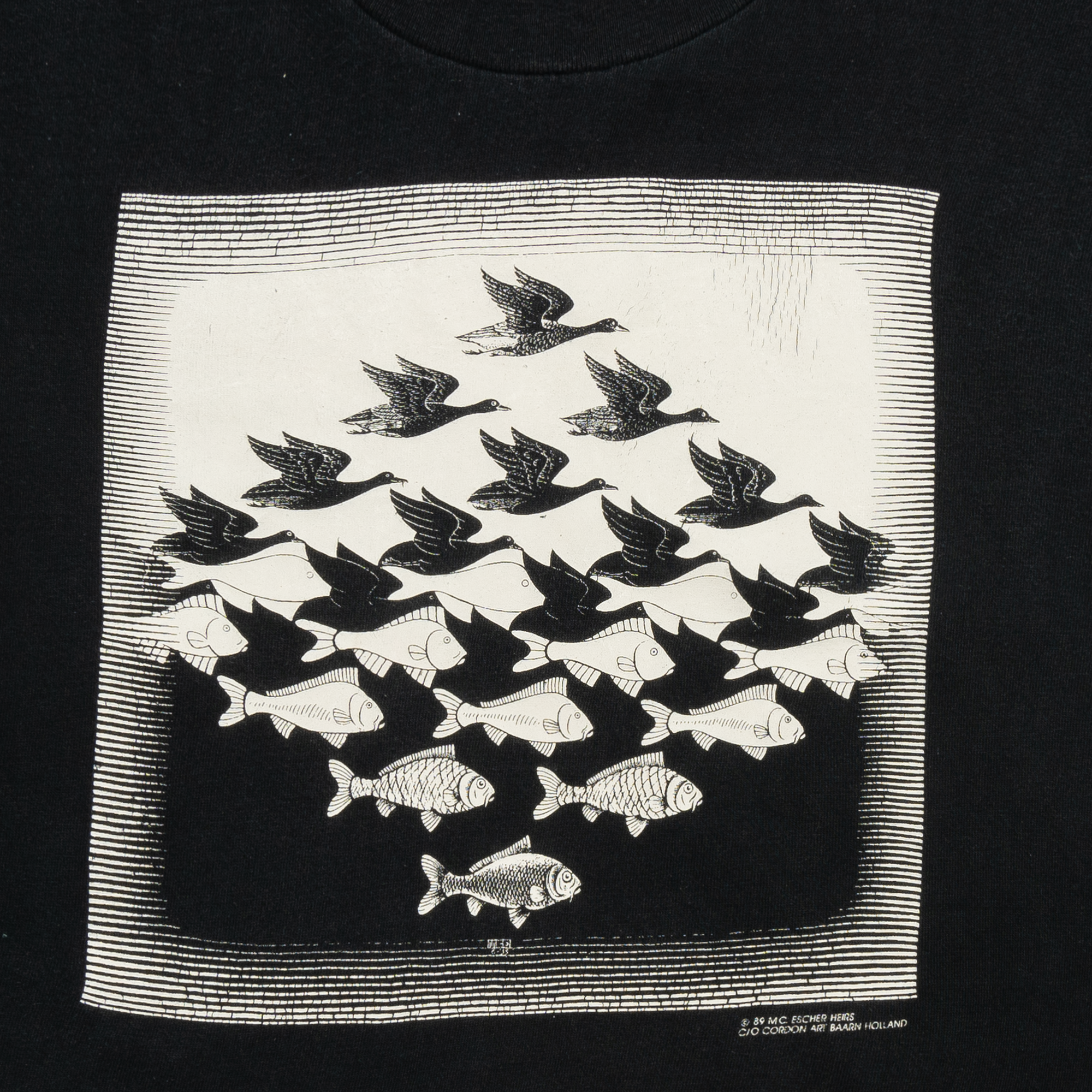 MC Escher Heirs Fish & Birds 1989 Tee Black-PLUS
