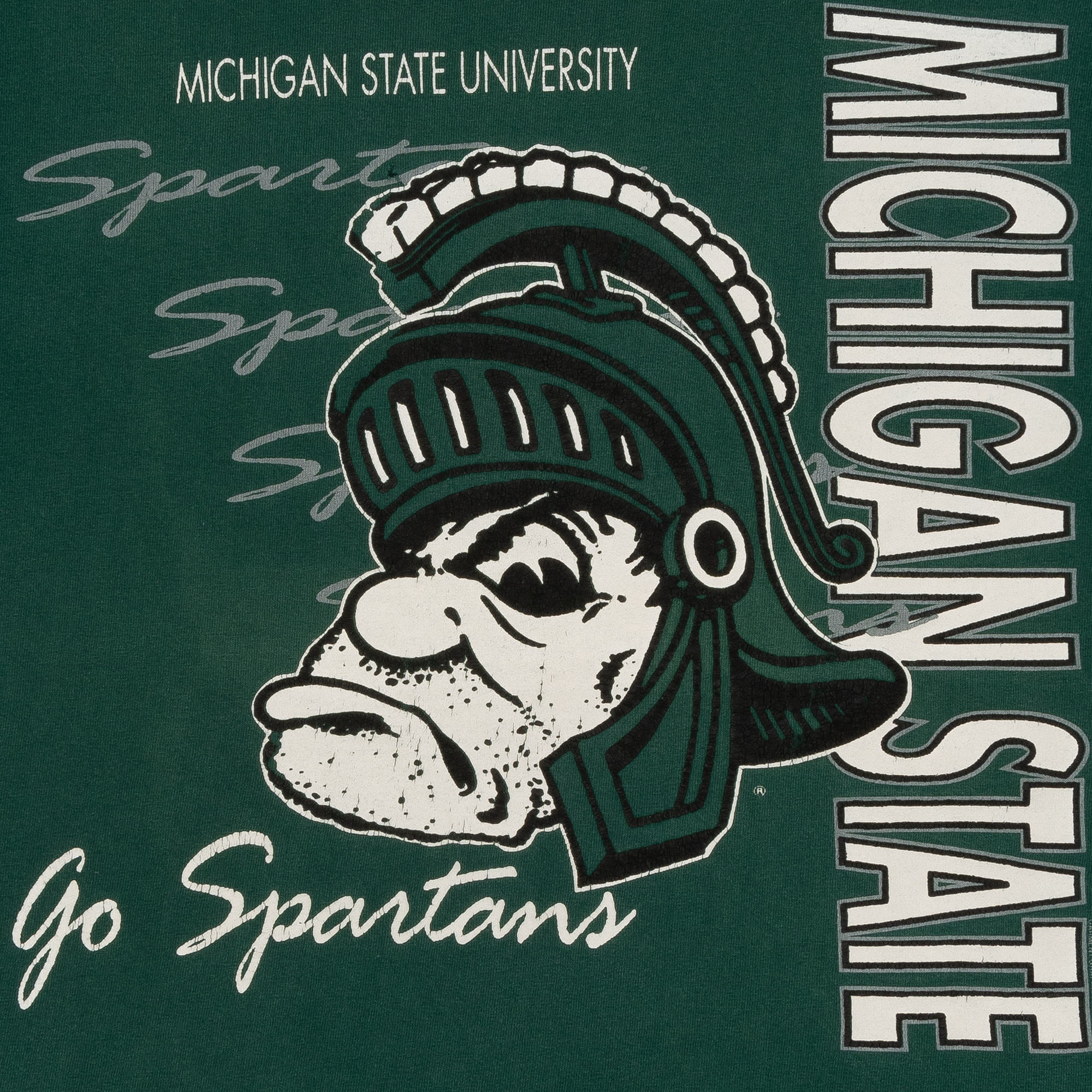 Michigan State University Spartan Mascot 1990s Collegiate Tee Green-PLUS