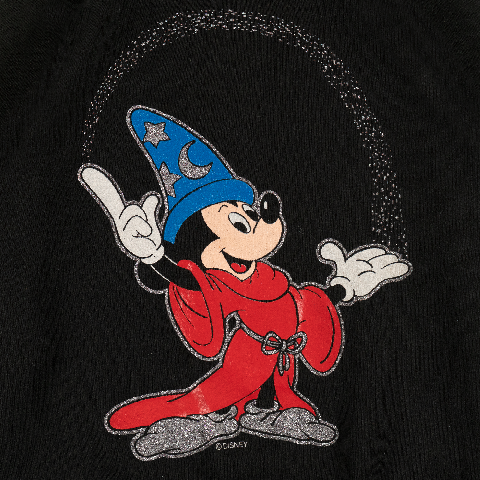Sorcerer Mickey Mouse Raglan Stitch Crewneck Black-PLUS