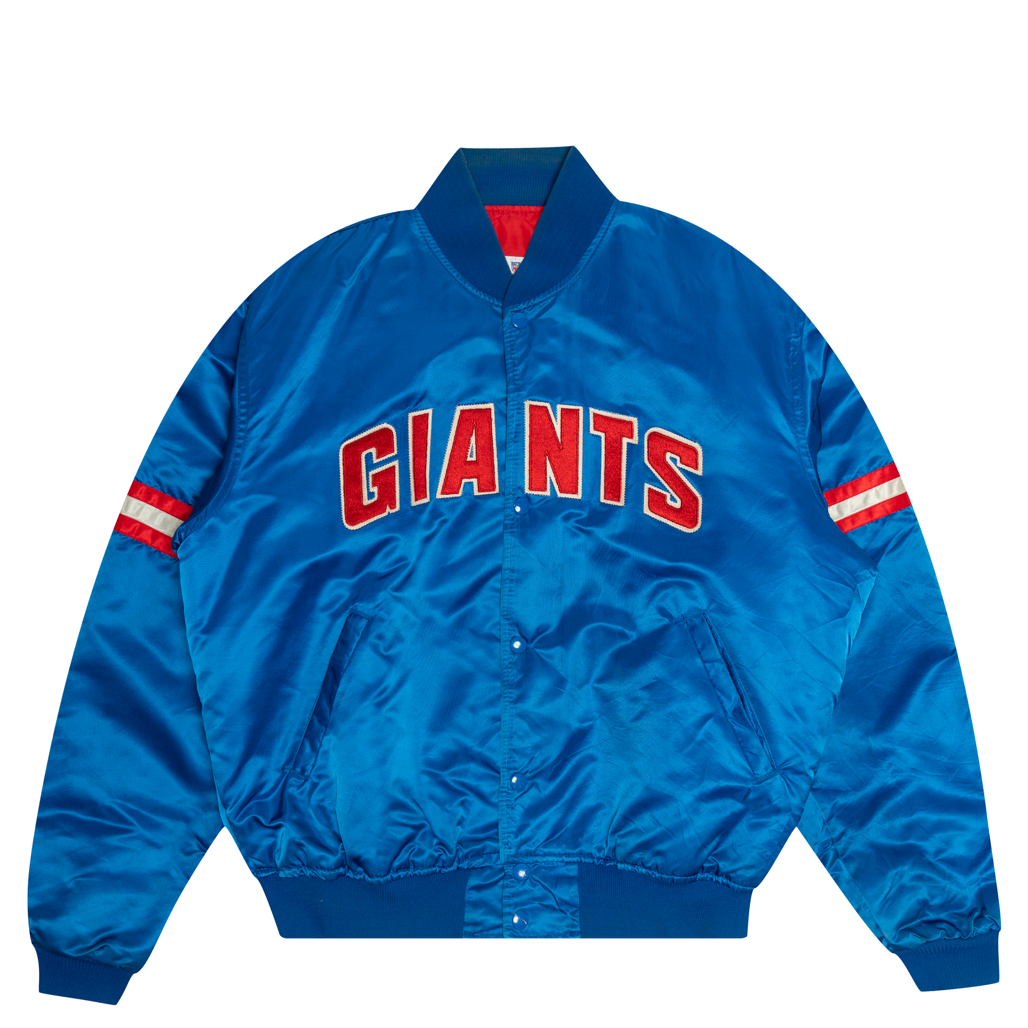 New York Giants Striped Sleeve NFL Varsity Jacket Blue-PLUS