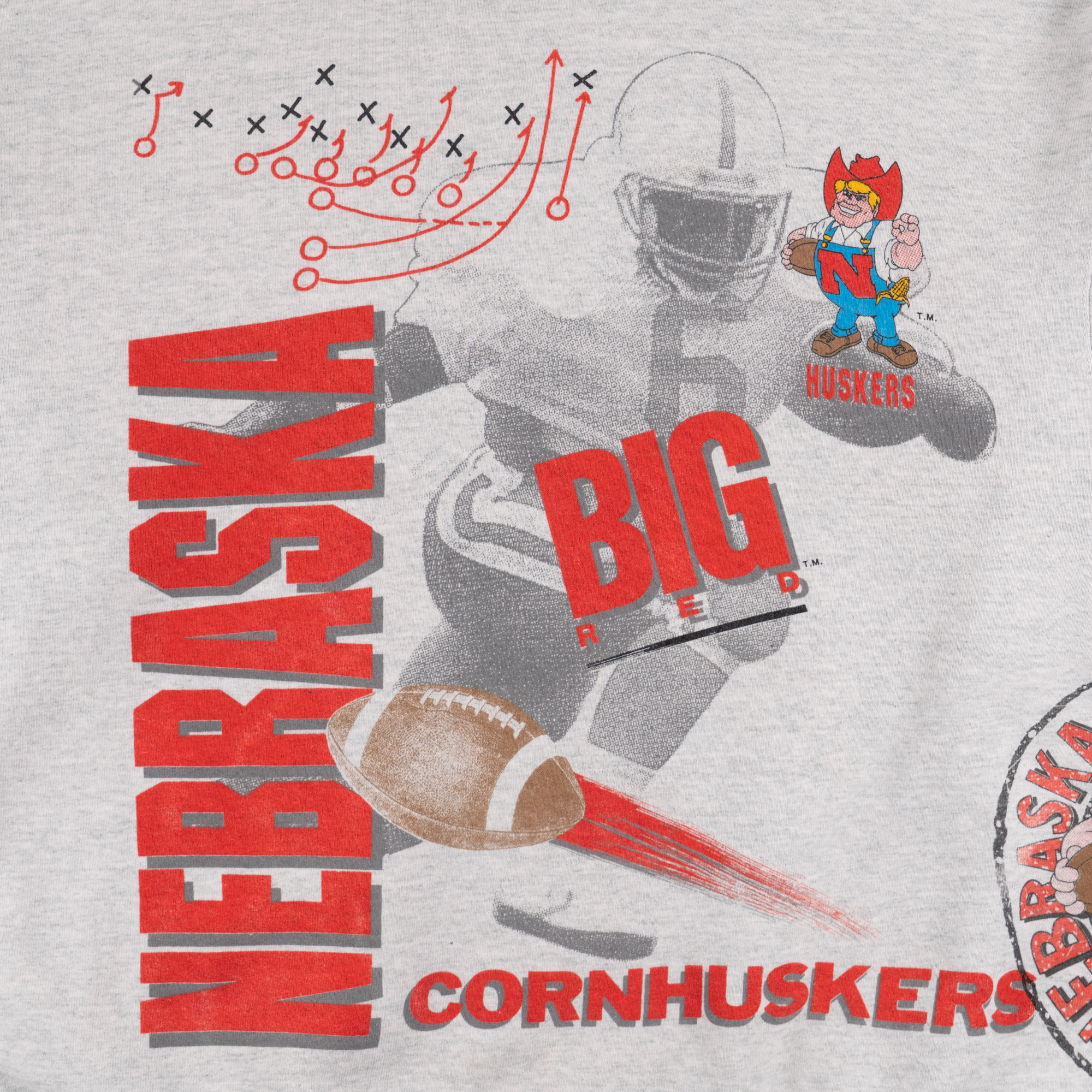 Nebraska Cornhuskers Football Wrap Around Print Crewneck Grey-PLUS