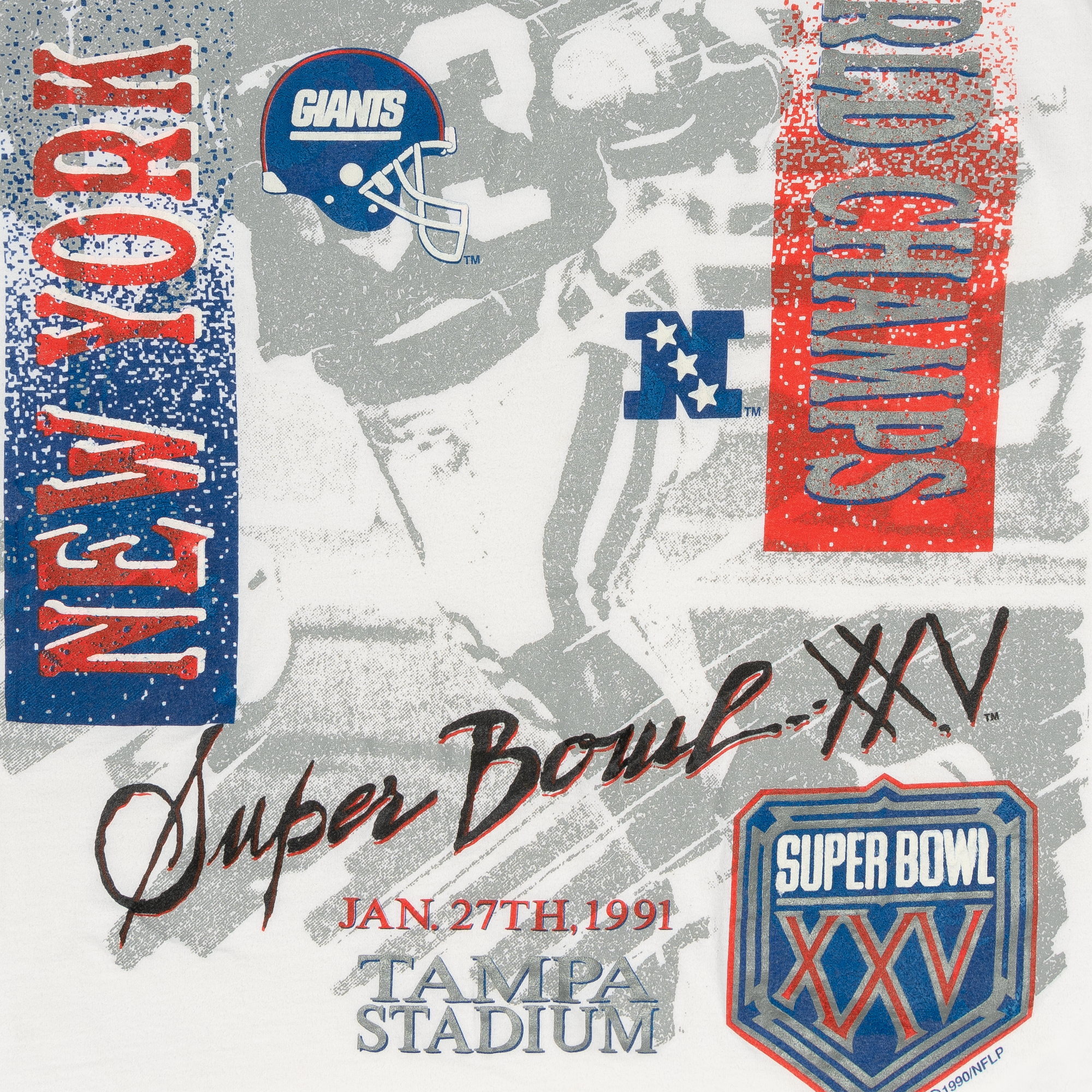 New York Giants Super Bowl XXV World Champs Team Edition 1991 NFL Tee White-PLUS