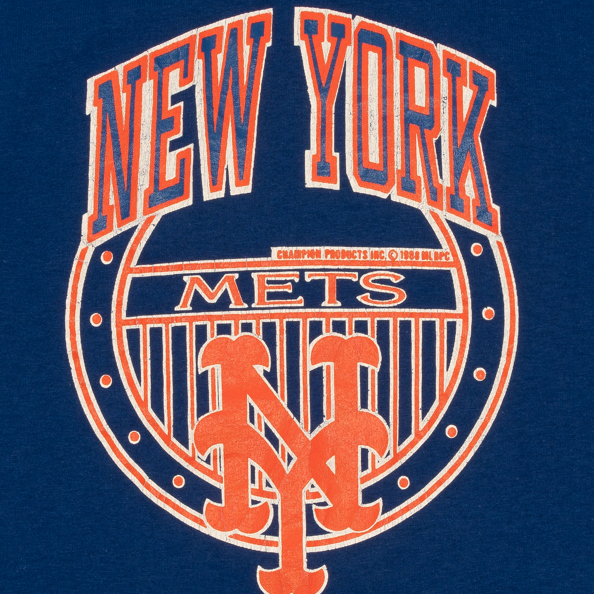 New York Mets Retro Logo Champion 1988 MLB Tee Blue-PLUS