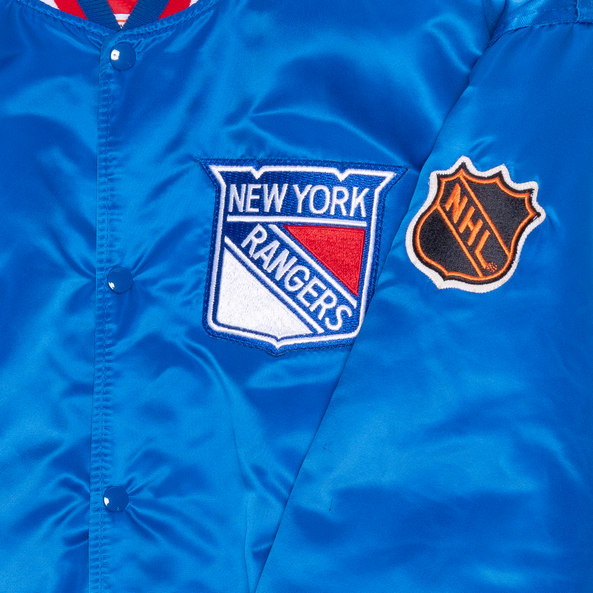 New York Rangers Embroidered Starter Satin Jacket Blue-PLUS
