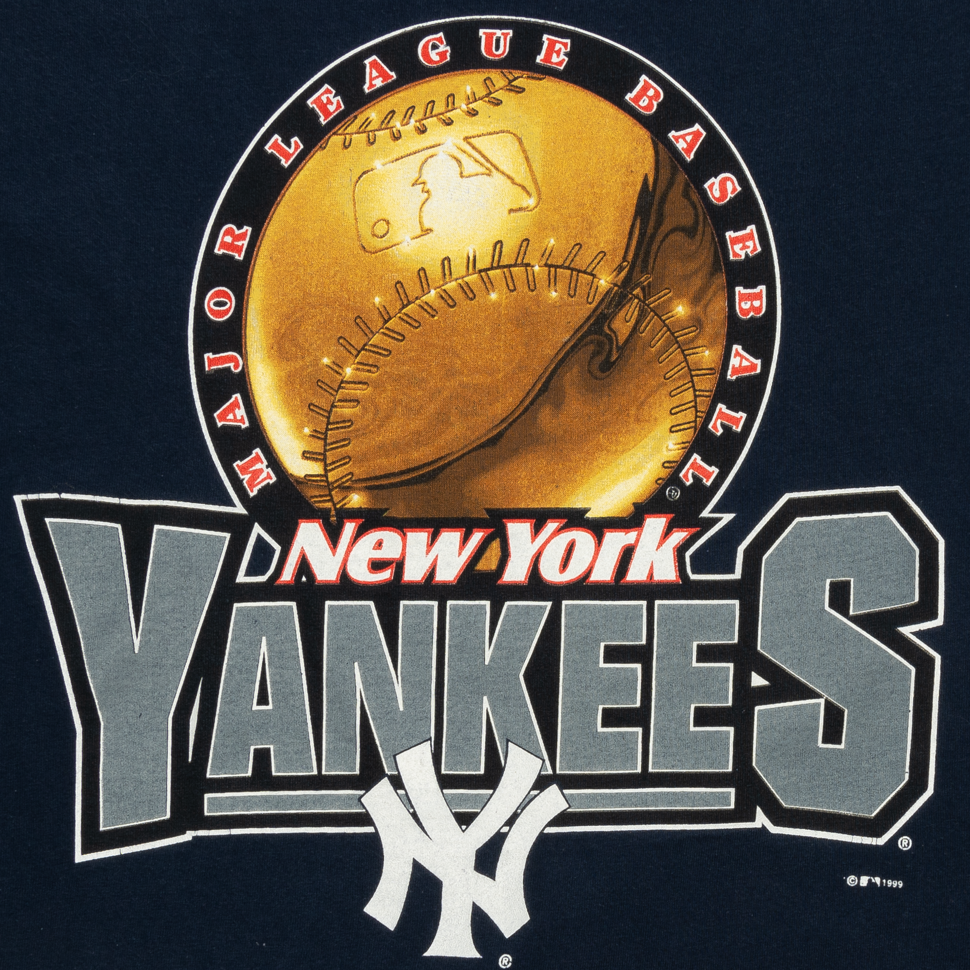 New York Yankees Golden Ball Logo 7 1999 MLB Tee Navy-PLUS