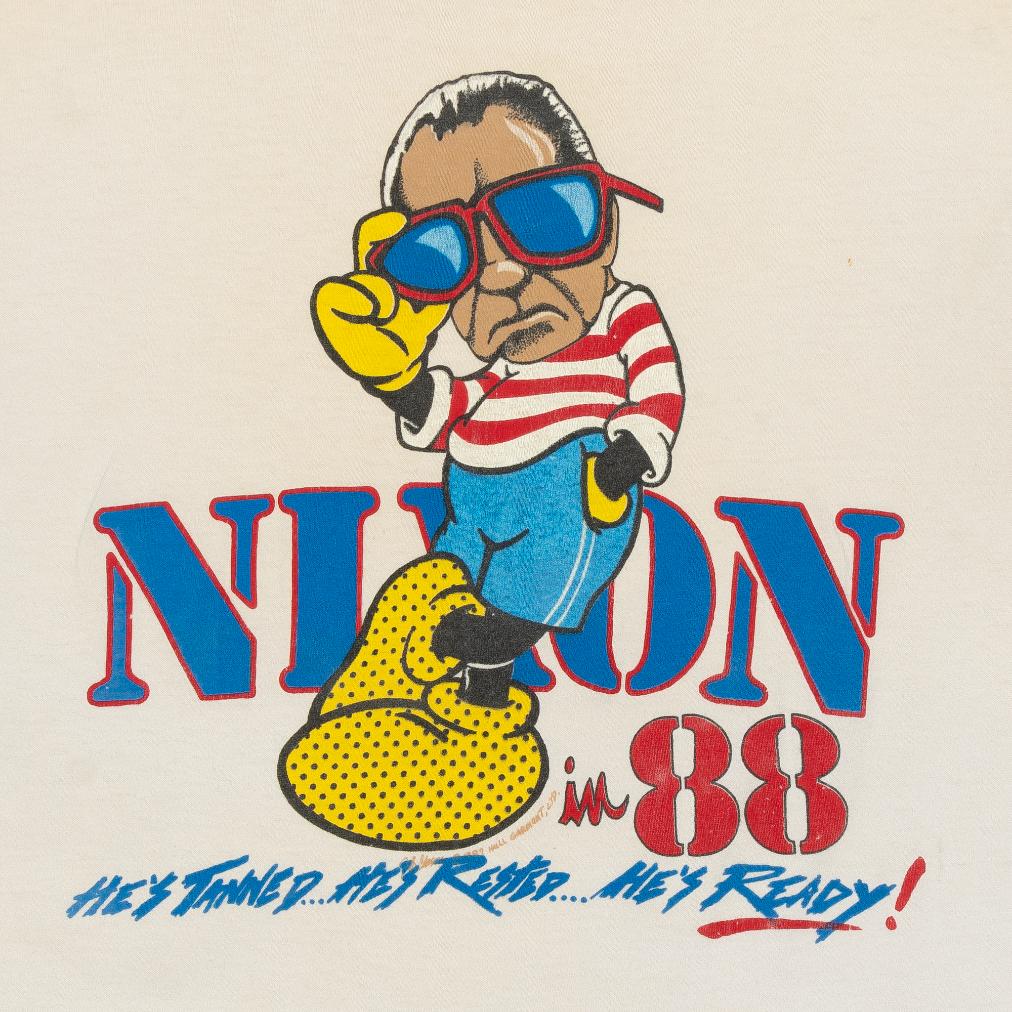 Richard Nixon He's Ready 1988 Tee White-PLUS