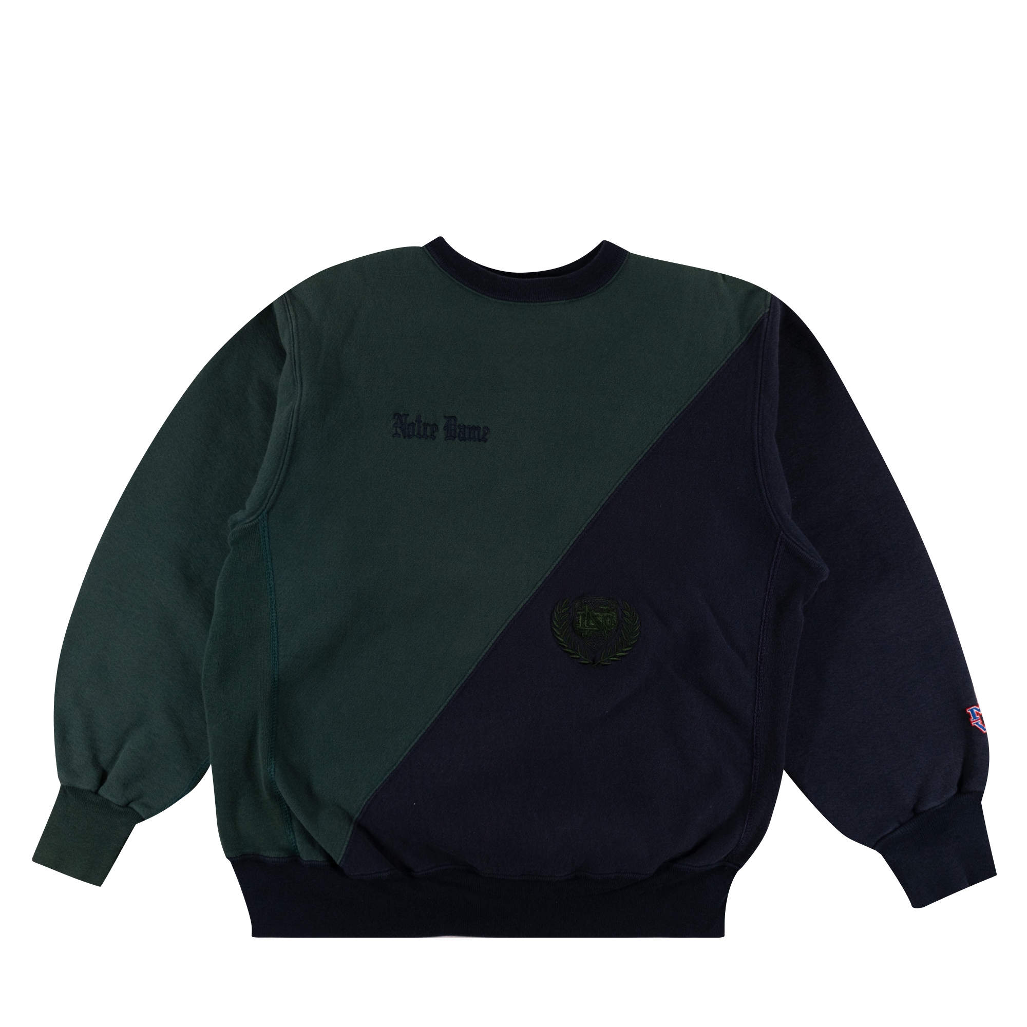 Notre Dame Two Tone Embroidered Crewneck Navy-PLUS