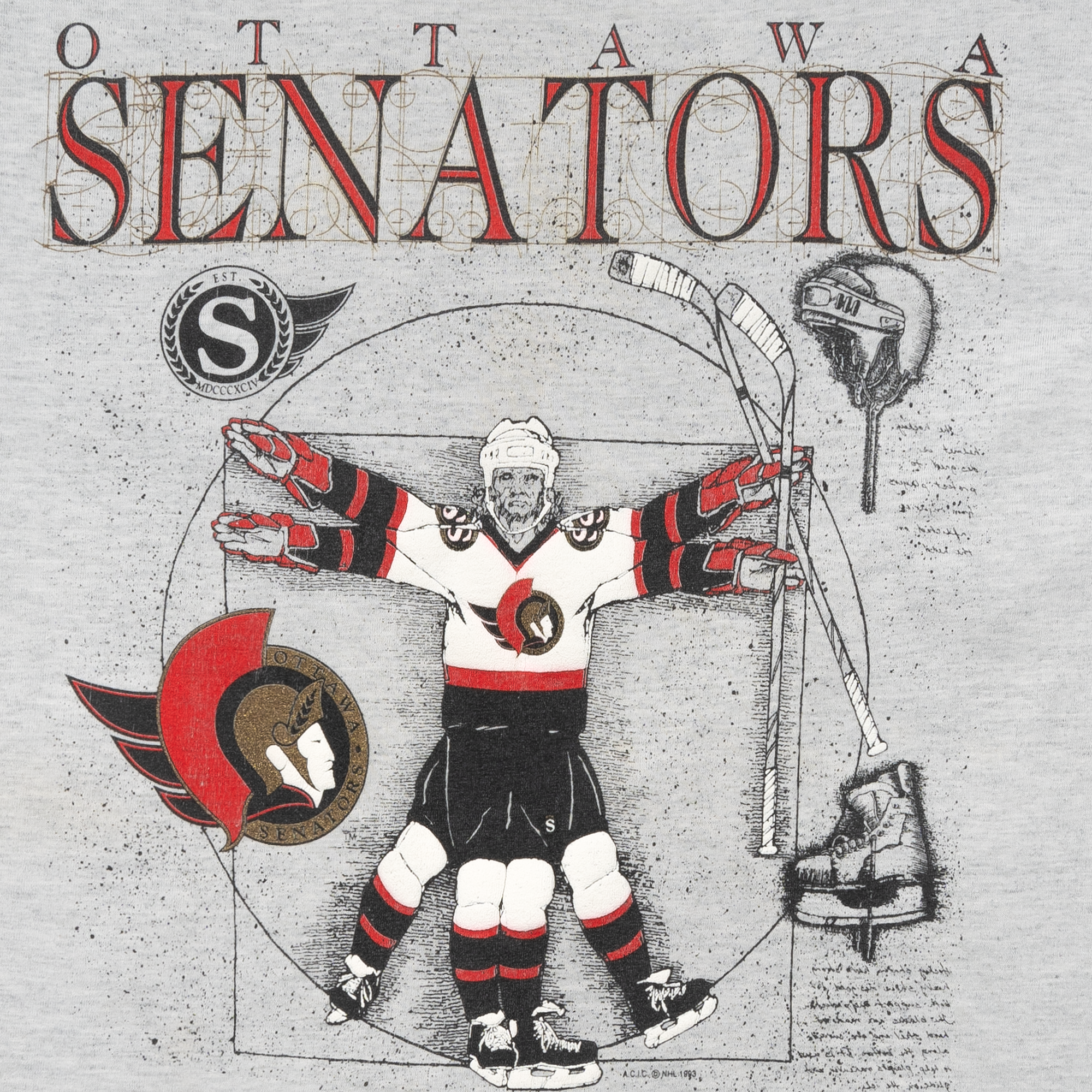 Ottawa Senators Vitruvian Man Athletics Softwear 1993 NHL Tee Grey-PLUS