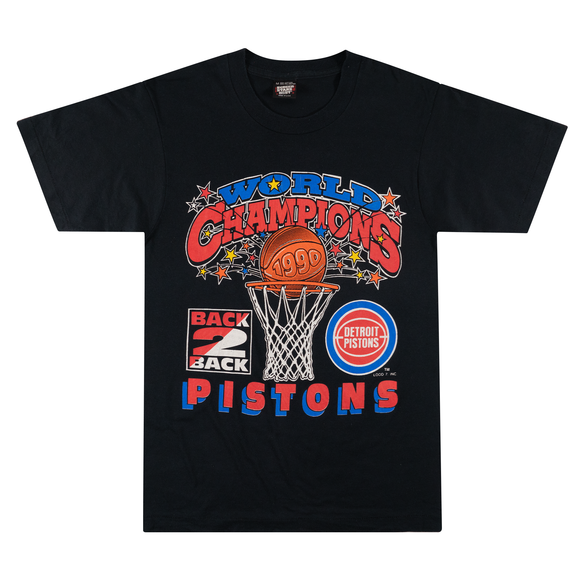 Detroit Pistons Back2Back World Champs 1990 NBA Tee Black-PLUS