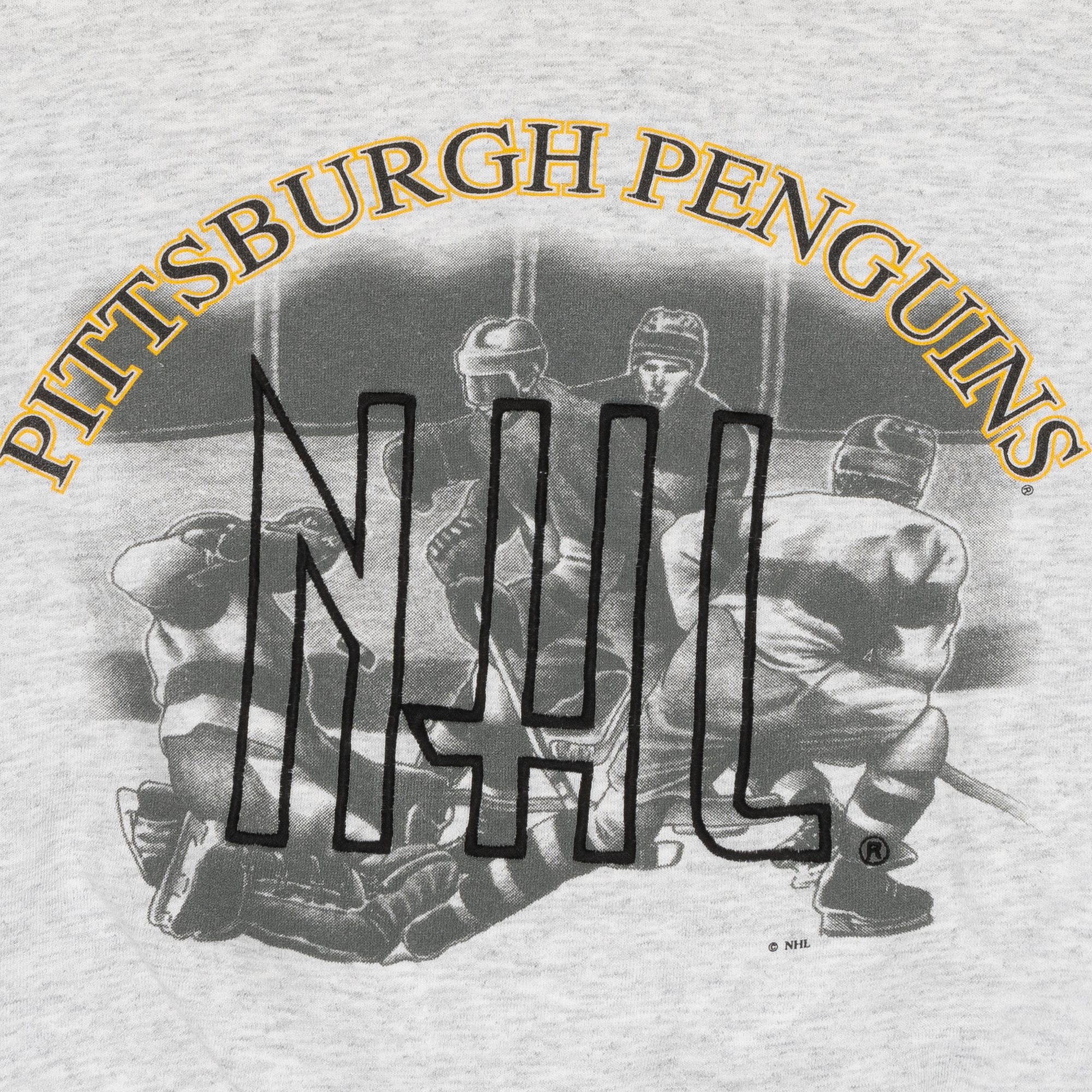 Pittsburgh Penguins Embroidered Classic Nutmeg Mills 90s NHL Crewneck Grey-PLUS
