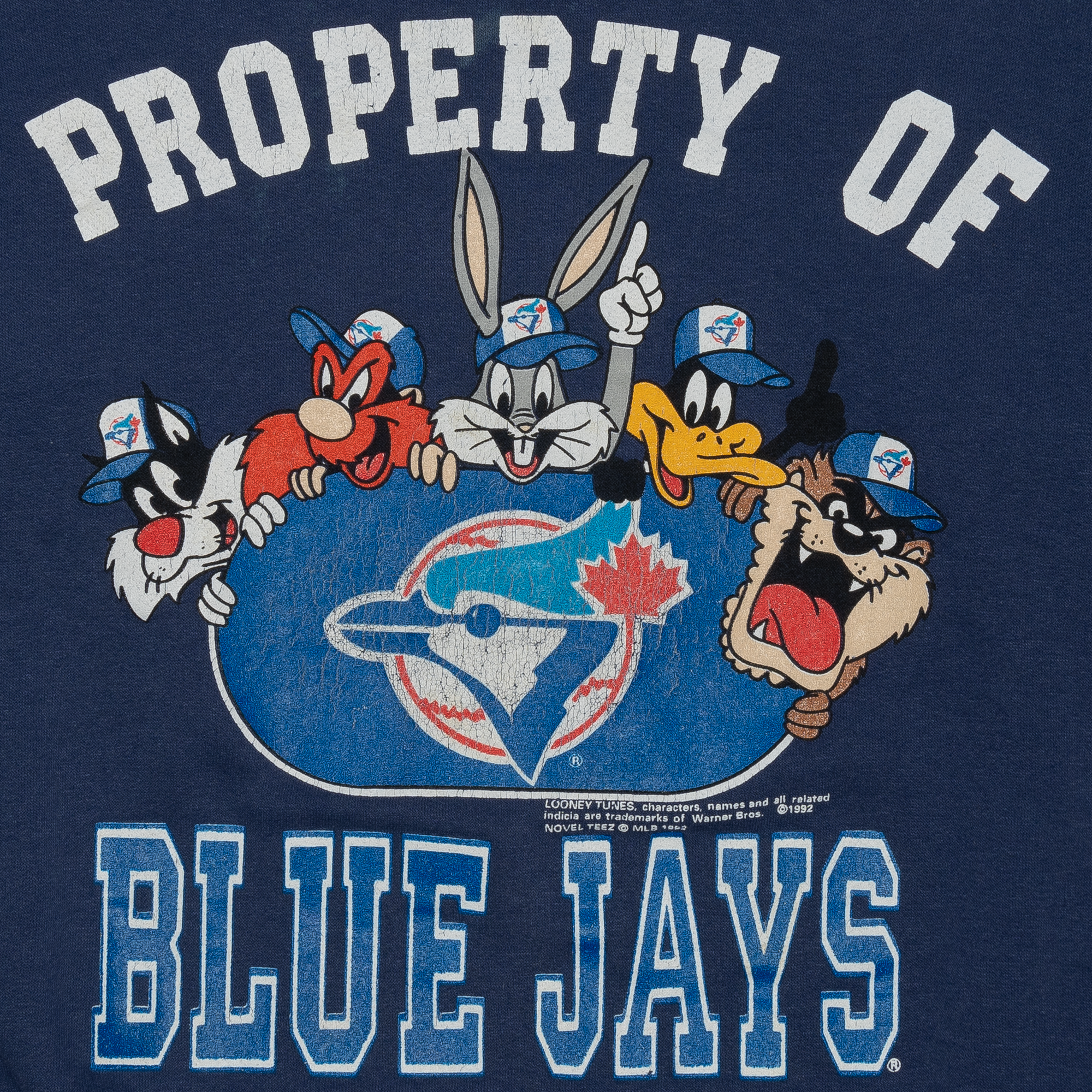 Looney Tunes Property of Blue Jays 1992 MLB Crewneck Navy-PLUS
