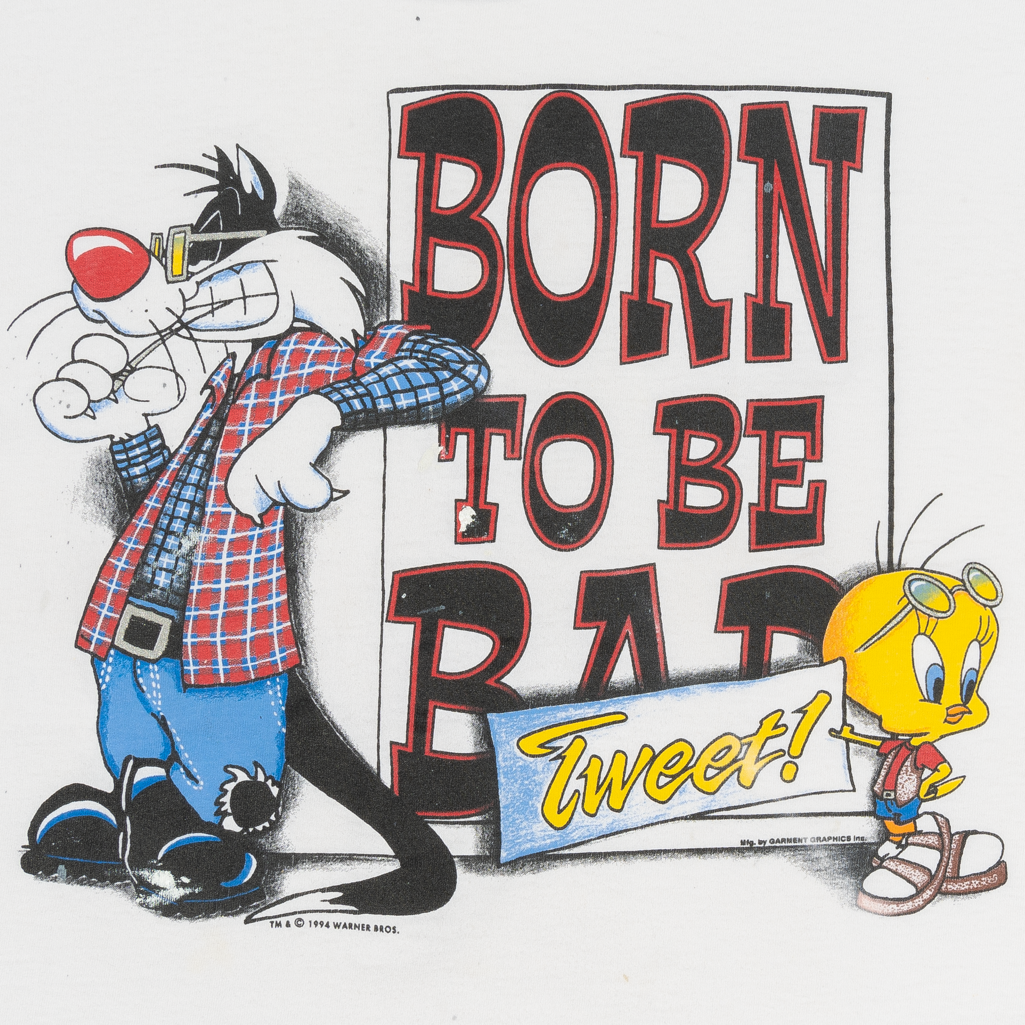 Born To Be Bad Sylvester & Tweety Bird Looney Tunes 1994 Tee White-PLUS