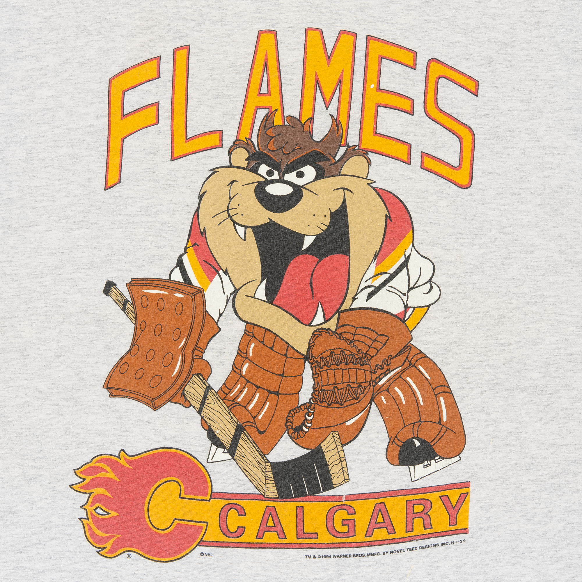 Calgary Flames Taz Goalie Looney Tunes 1994 NHL Tee Grey-PLUS