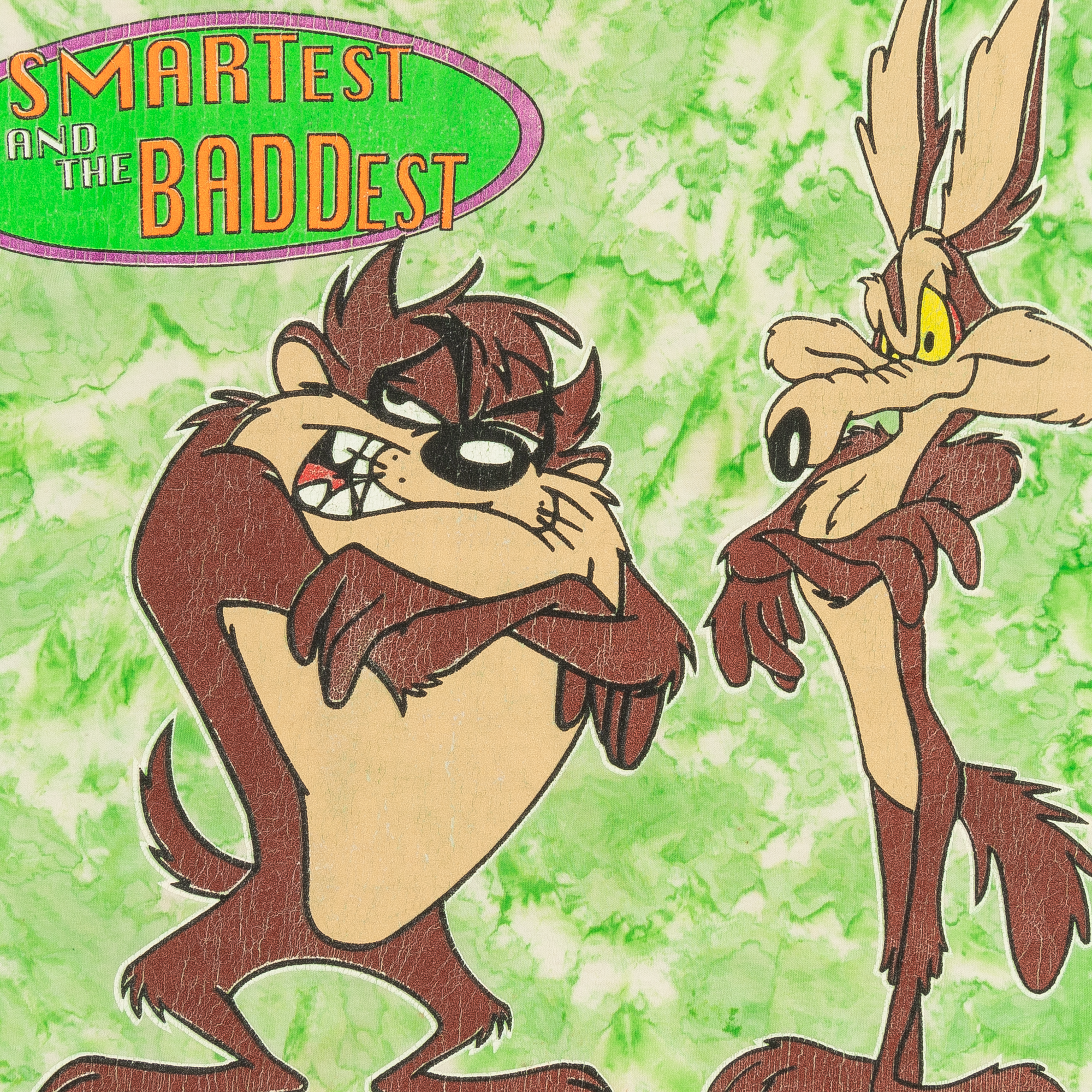 Taz & Wile Smartest & The Baddest Looney Tunes 1997 Tee Green-PLUS