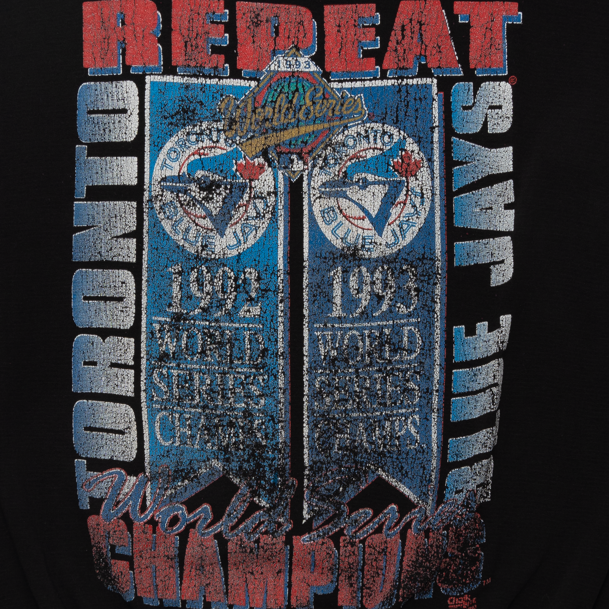 Toronto Blue Jays Repeat Champions Faded Graphic 1993 MLB Crewneck Black-PLUS