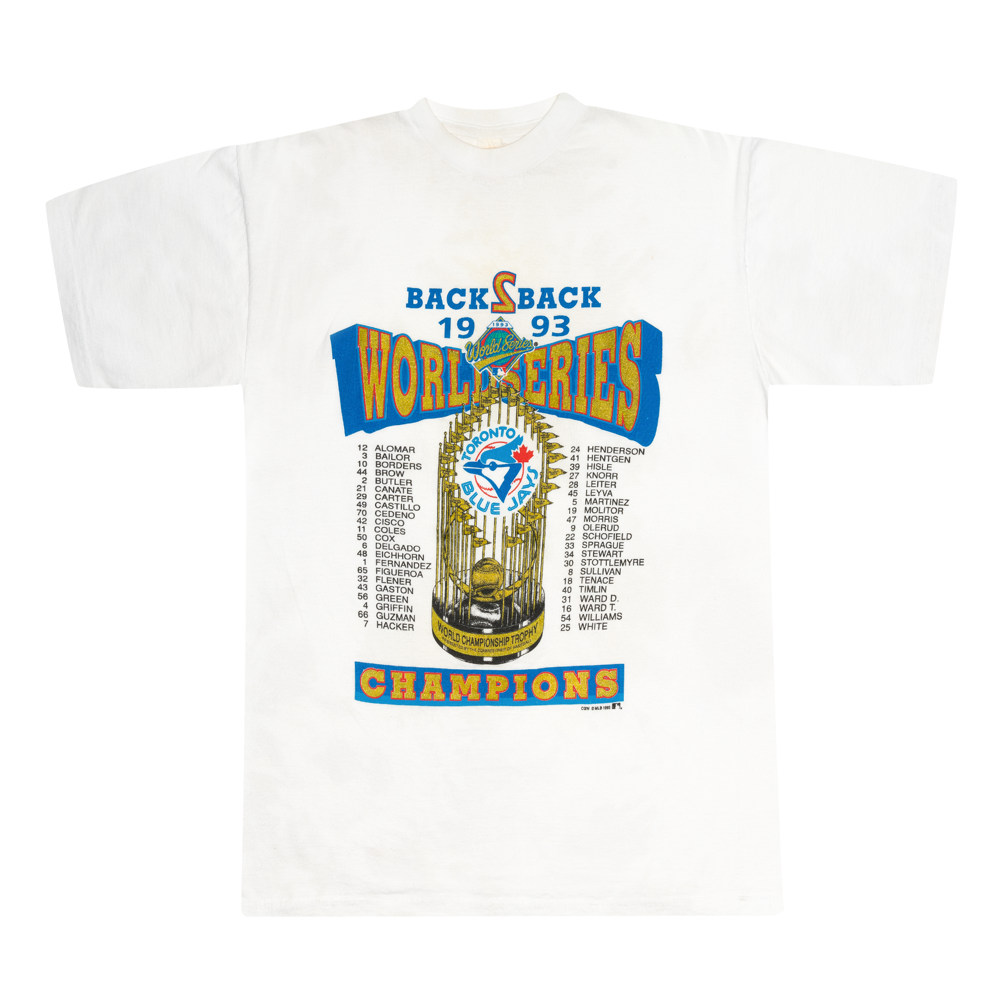 Toronto Blue Jays Back2Back World Series Champions 1993 MLB Tee White-PLUS